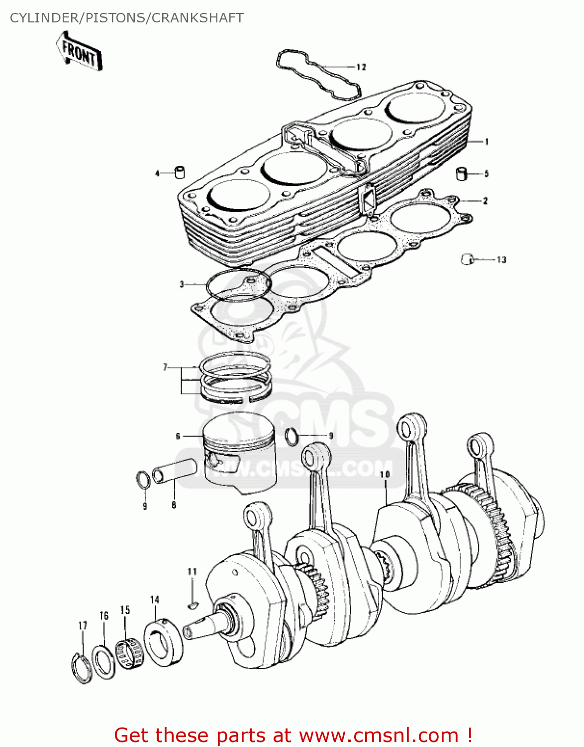 CYLINDER/PISTONS/CRANKSHAFT KZ900B1 1976 USA CANADA/ LTD