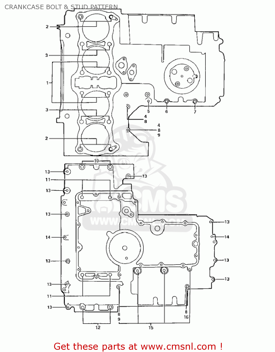 CRANKCASE BOLT & STUD PATTERN KZ900B1 1976 USA CANADA/ LTD