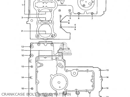 CRANKCASE BOLT & STUD PATTERN - KZ900B1 1976 USA CANADA/ LTD