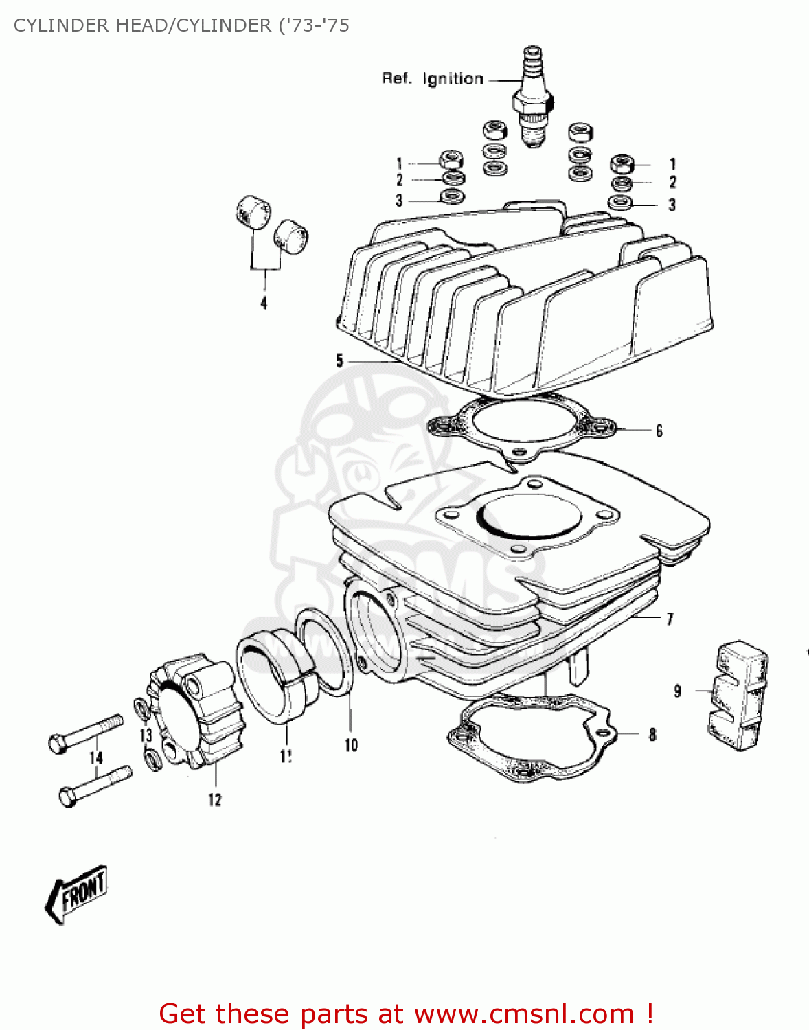 CYLINDER HEAD/CYLINDER ('73-'75 MC1 MIDIBIKE 1973 USA CANADA
