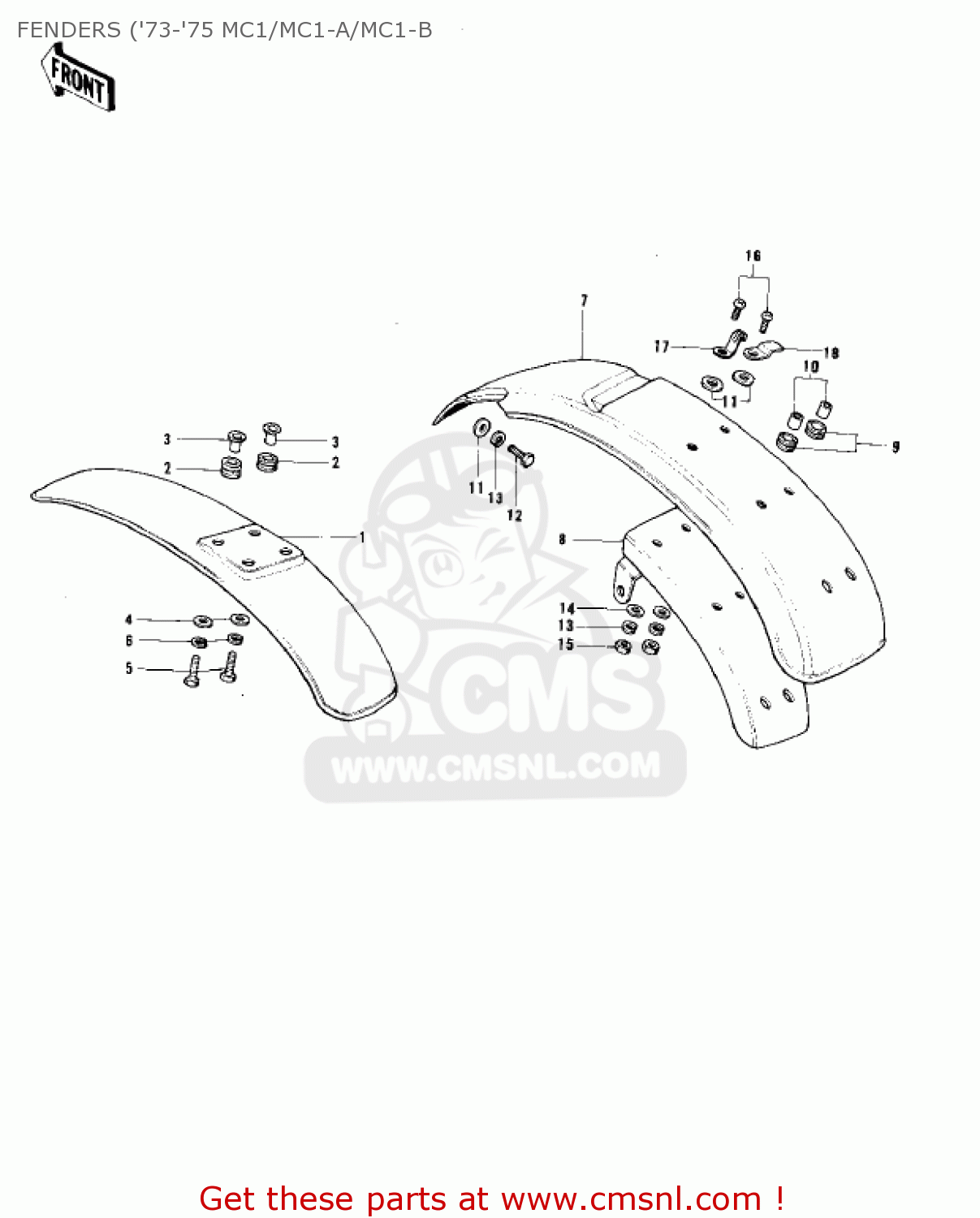 Kawasaki MC1A 1974 USA CANADA FENDERS ('73-'75 MC1/MC1-A/MC1-B - buy ...