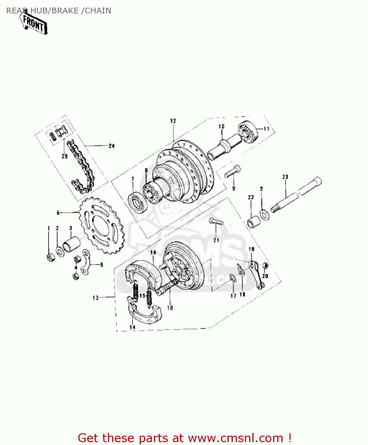 REAR HUB/BRAKE /CHAIN MC1A 1974 USA CANADA