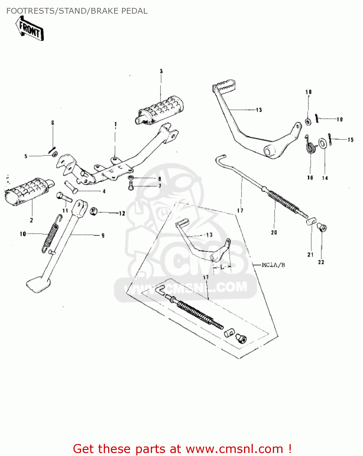 FOOTRESTS/STAND/BRAKE PEDAL MC1B 1975 USA CANADA