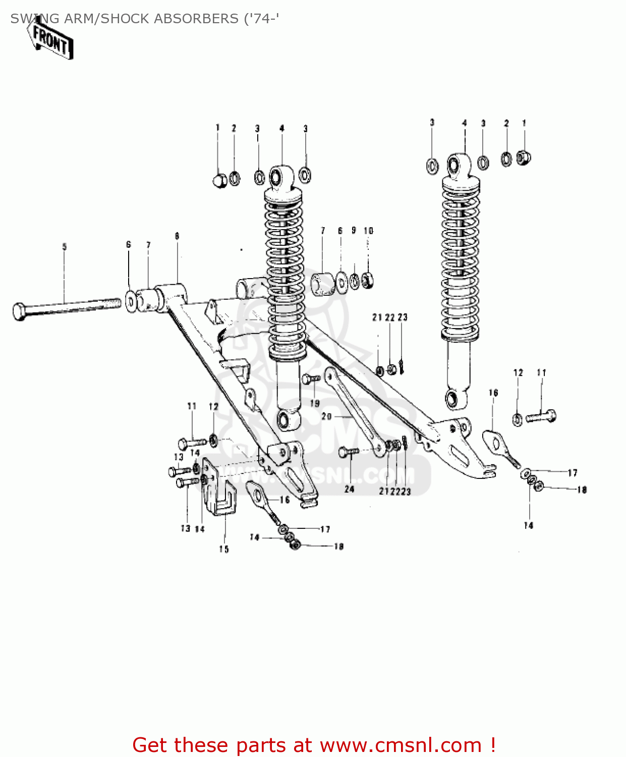 SWING ARM/SHOCK ABSORBERS ('74-' MC1M 1974 USA CANADA