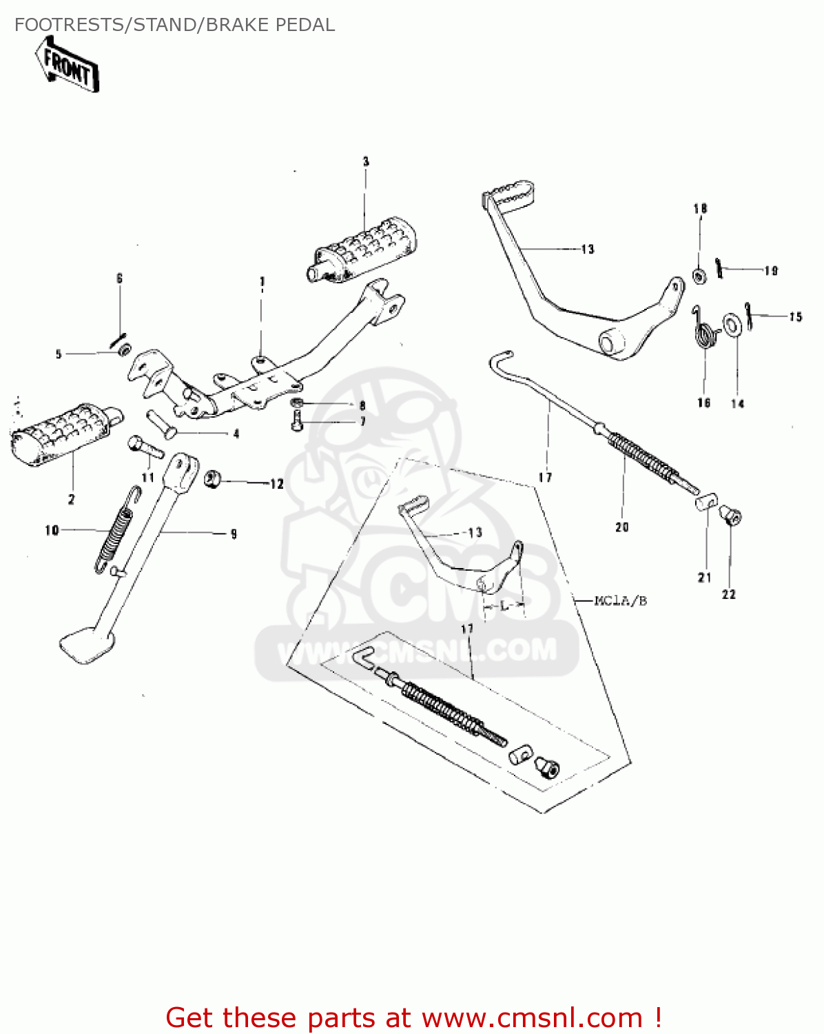 FOOTRESTS/STAND/BRAKE PEDAL MC1M 1974 USA CANADA