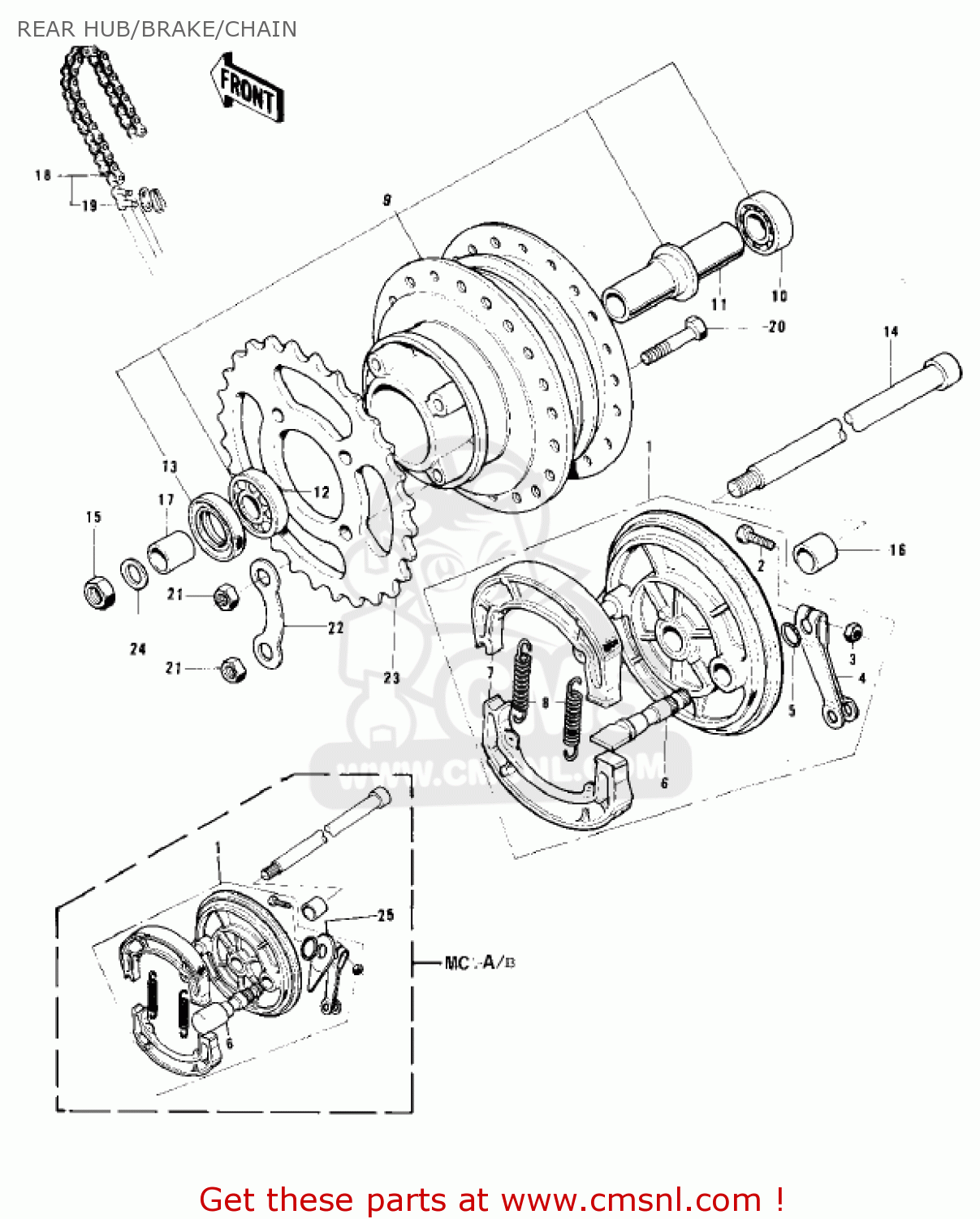 REAR HUB/BRAKE/CHAIN MC1MA 1975 USA CANADA