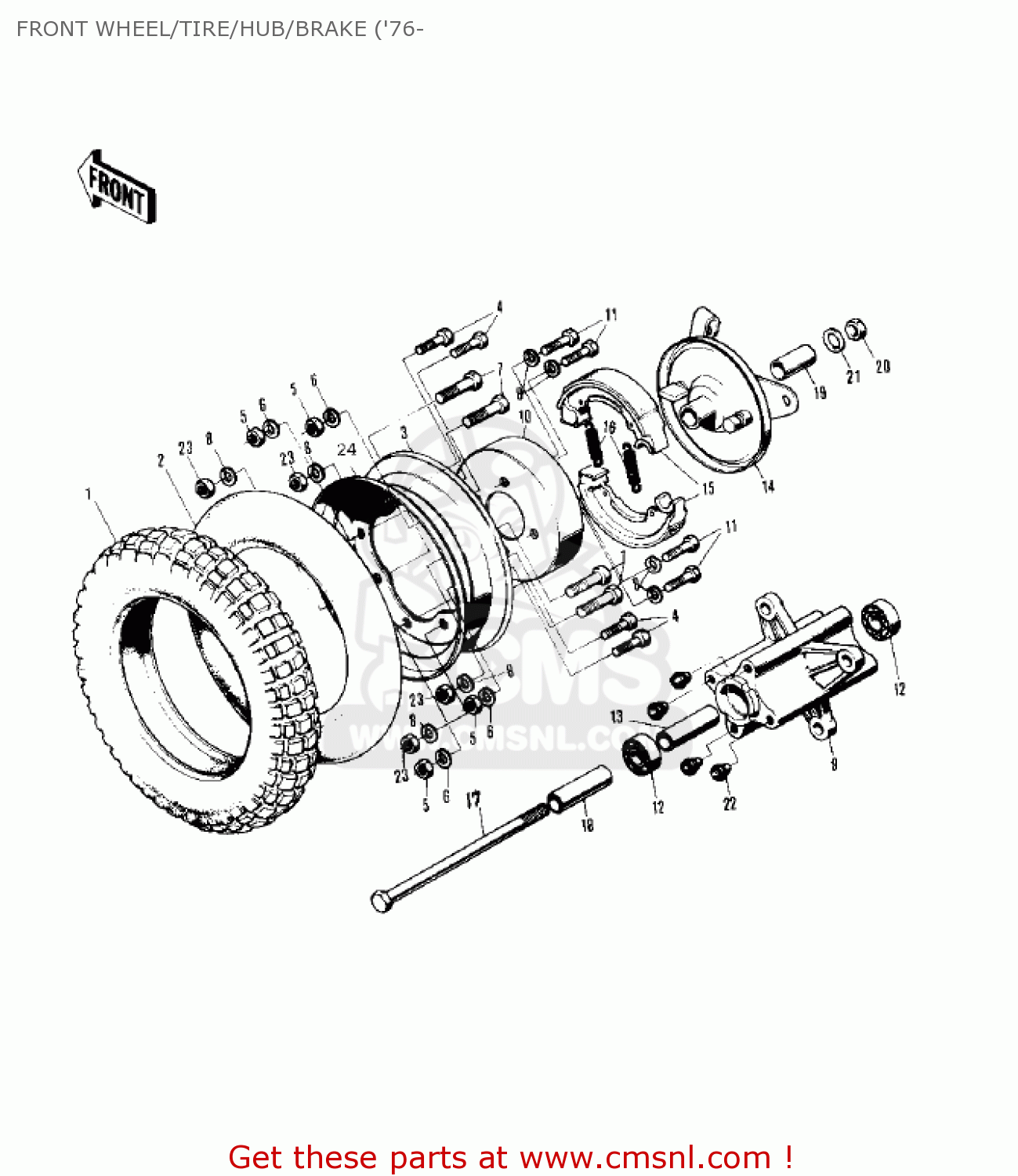 FRONT WHEEL/TIRE/HUB/BRAKE ('76- MT1 MINITRAIL 1971