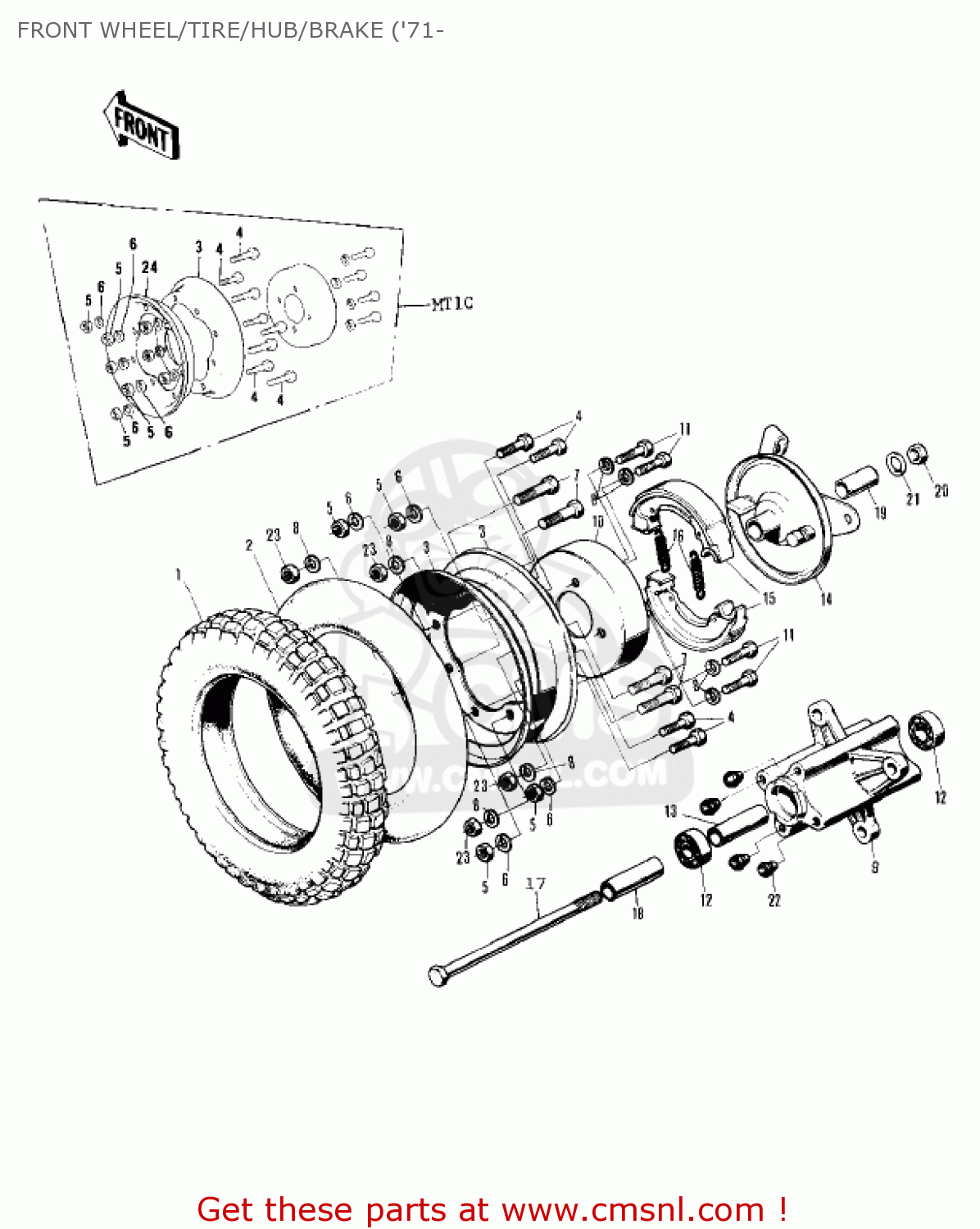 FRONT WHEEL/TIRE/HUB/BRAKE ('71- MT1 MINITRAIL 1971