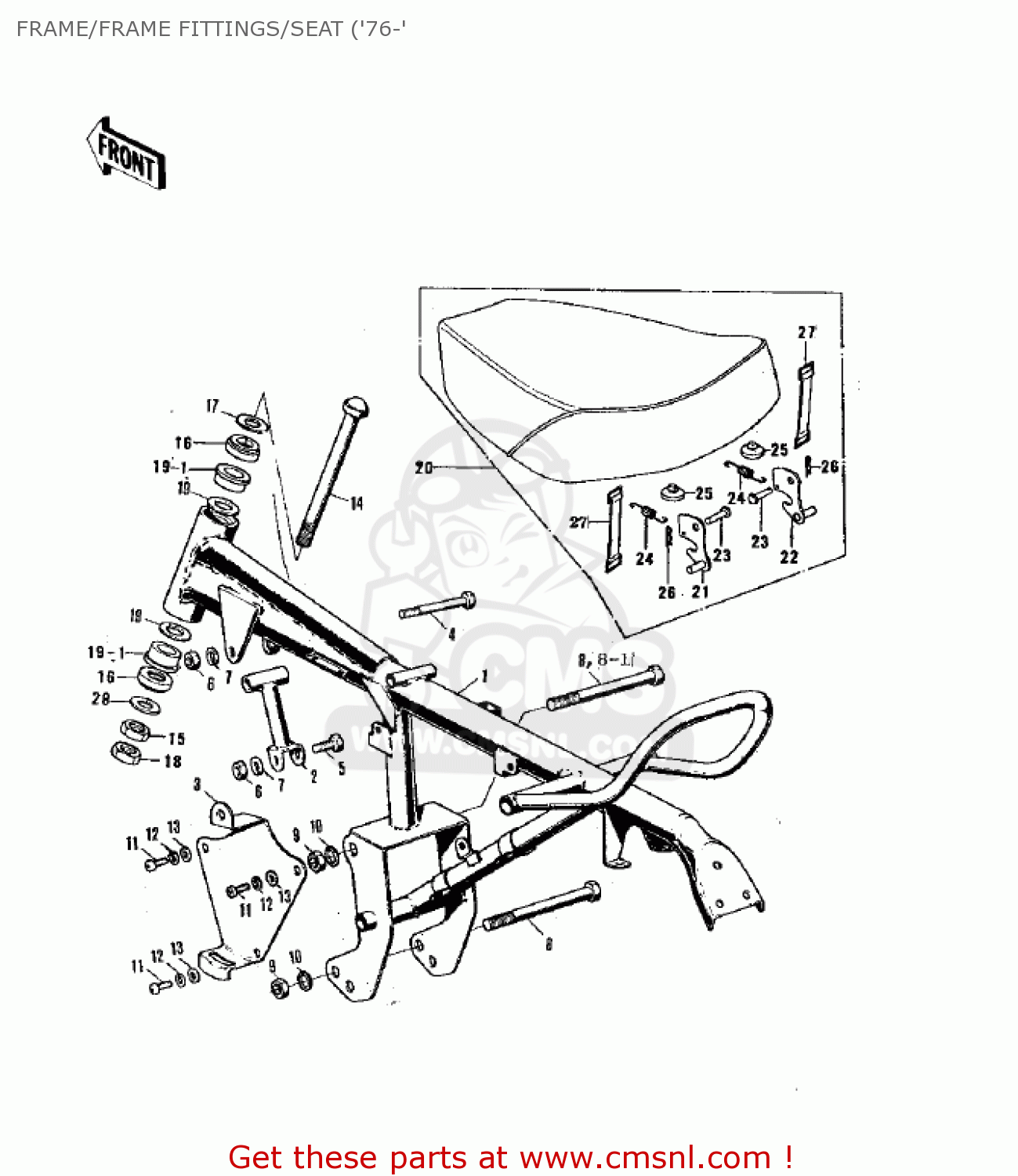 FRAME/FRAME FITTINGS/SEAT ('76-' MT1B 1974