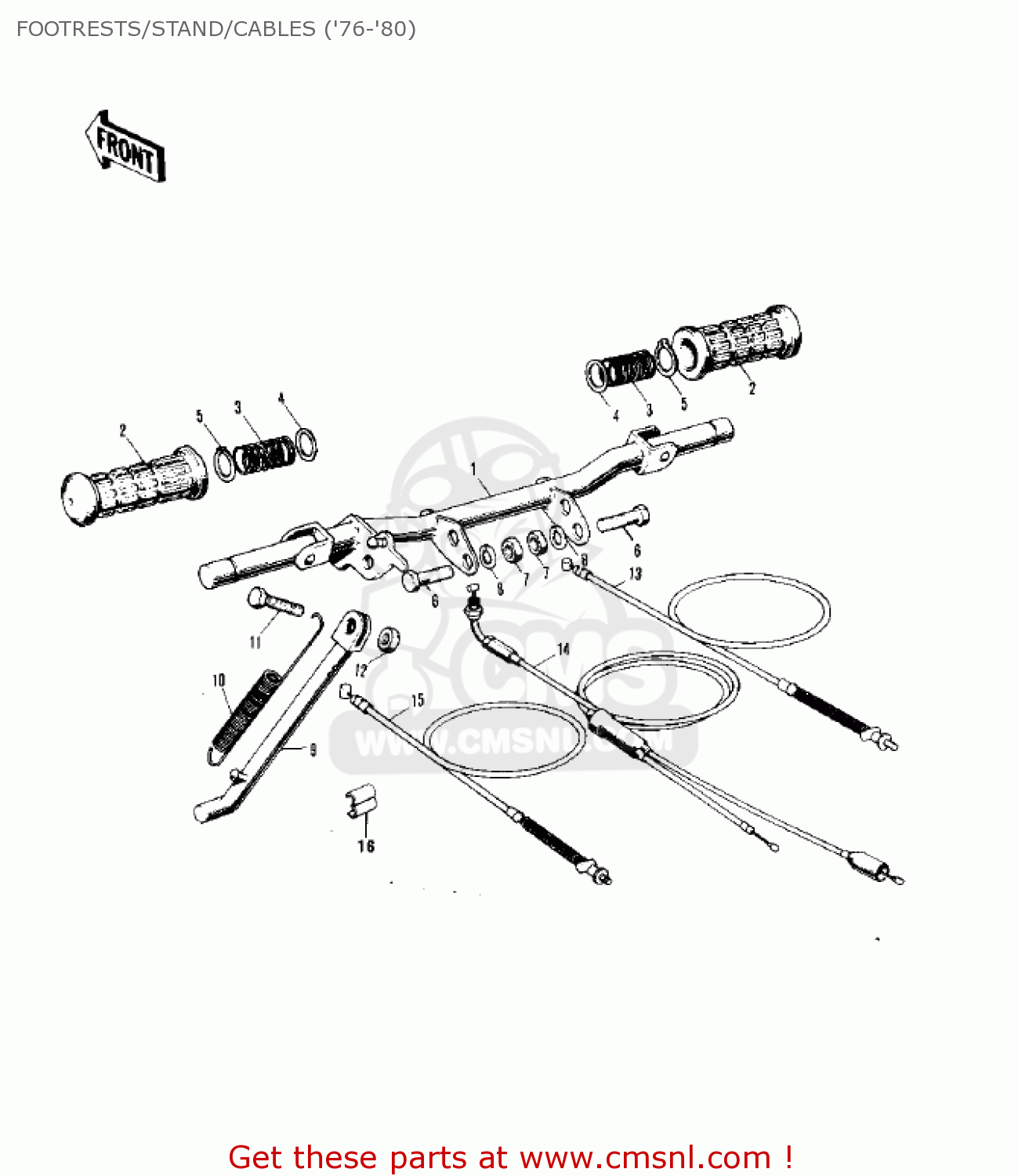 FOOTRESTS/STAND/CABLES ('76-'80) MT1B 1974