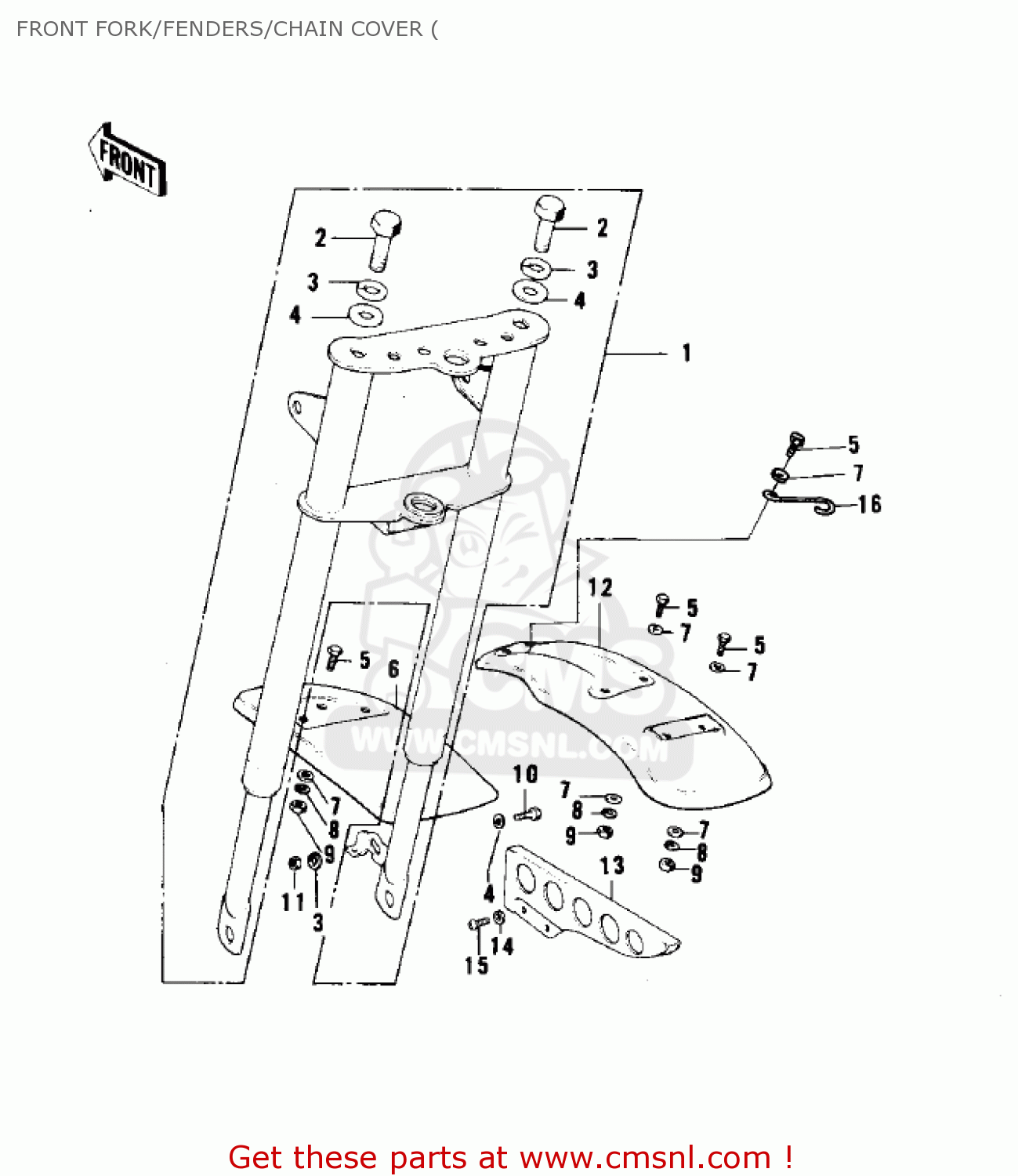 FRONT FORK/FENDERS/CHAIN COVER ( MT1B 1974