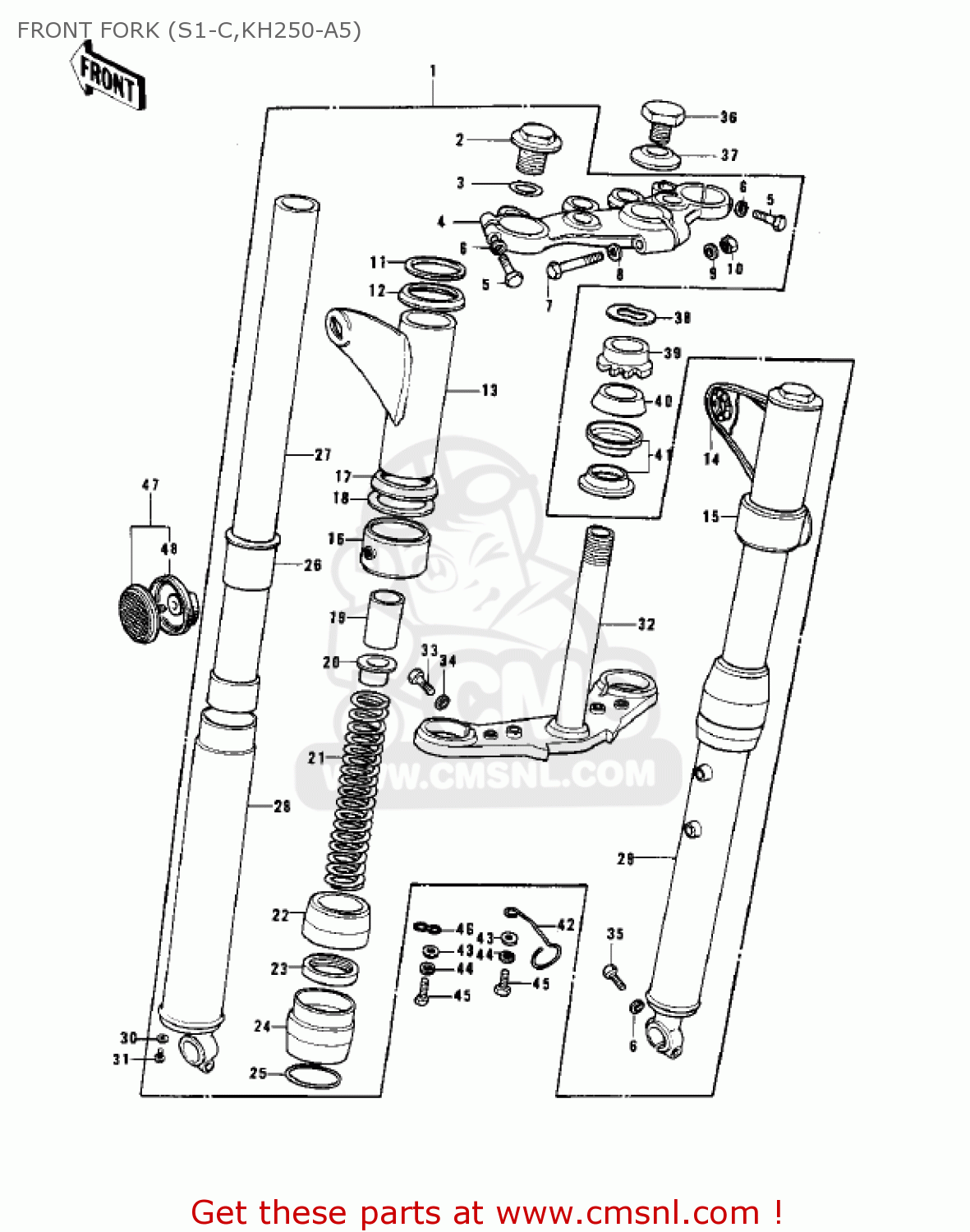 FRONT FORK (S1-C,KH250-A5) S1B MACH I 1974 USA CANADA