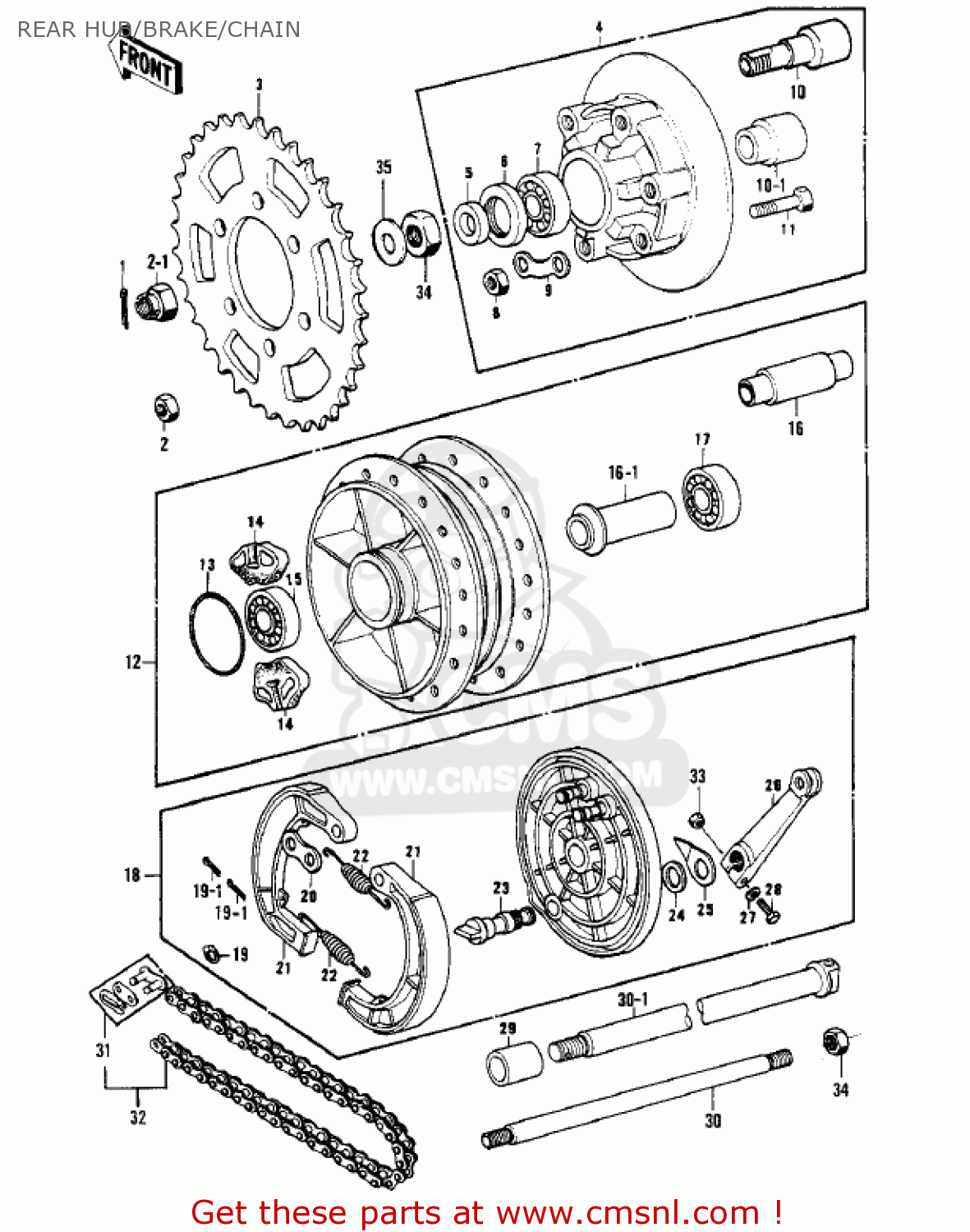 REAR HUB/BRAKE/CHAIN S1B MACH I 1974 USA CANADA