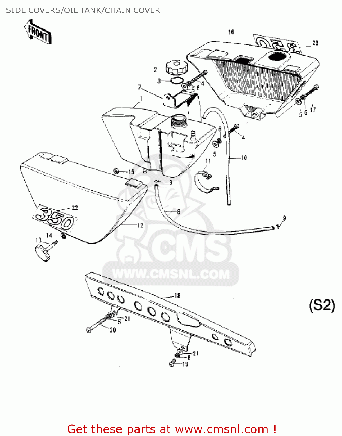 SIDE COVERS/OIL TANK/CHAIN COVER S2 MACH II 1972 USA