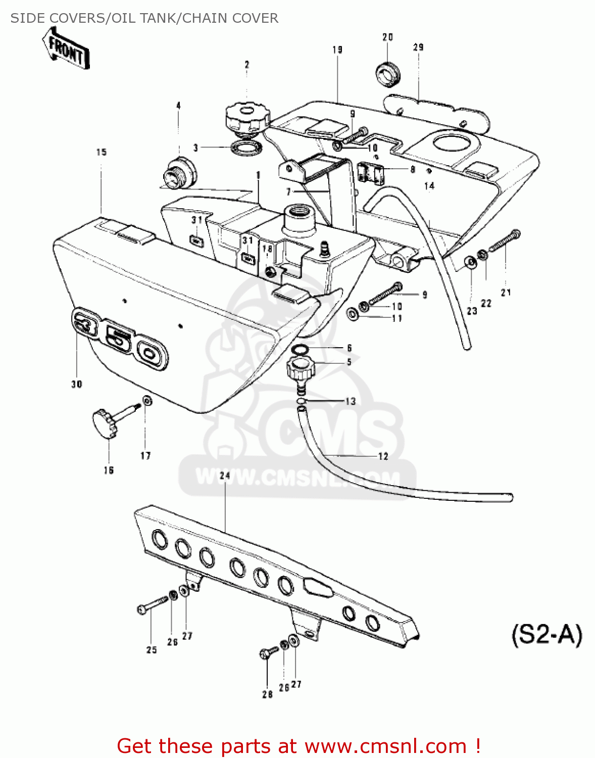 SIDE COVERS/OIL TANK/CHAIN COVER S2 MACH II 1972 USA
