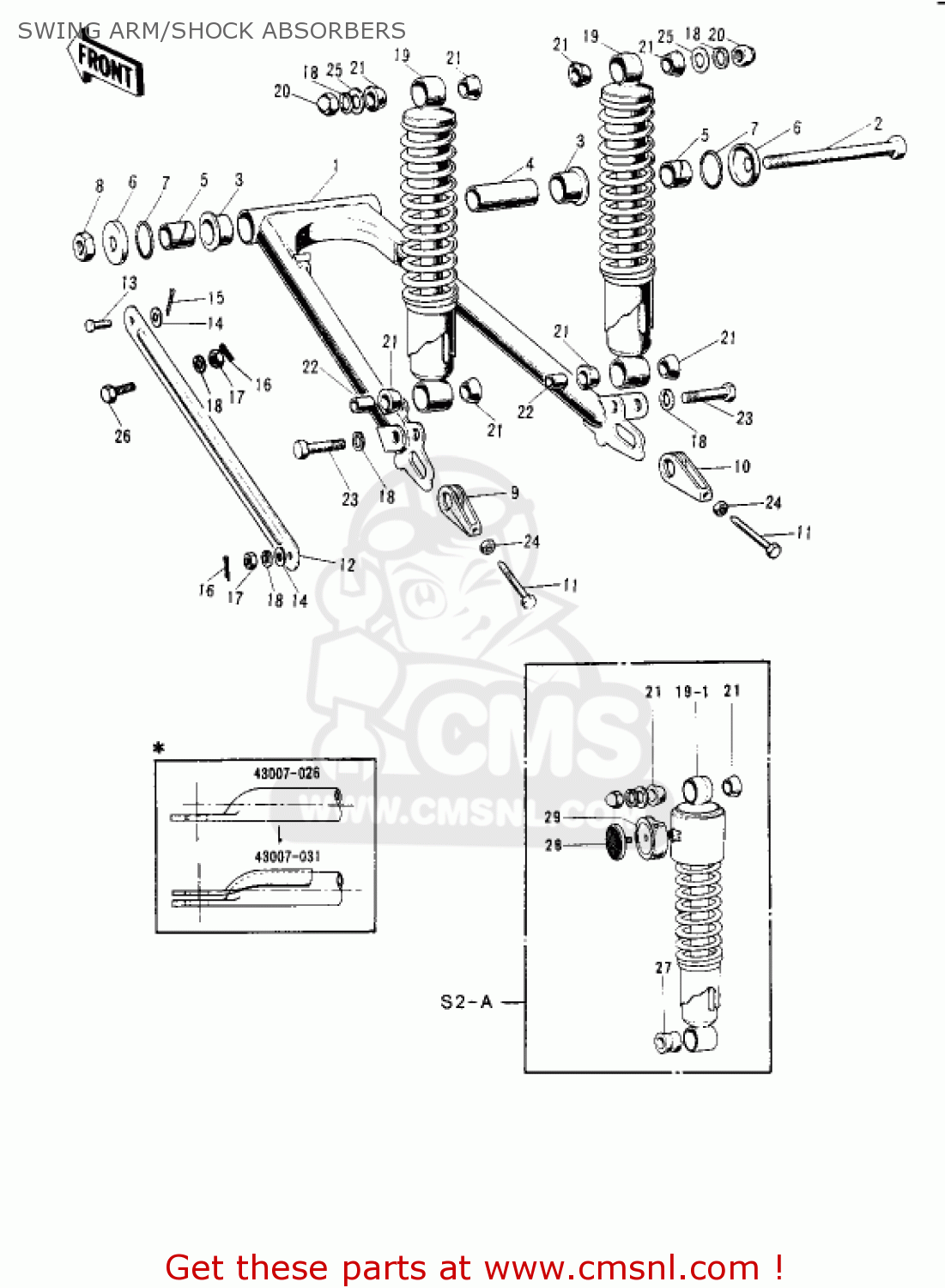SWING ARM/SHOCK ABSORBERS S2 MACH II 1972 USA