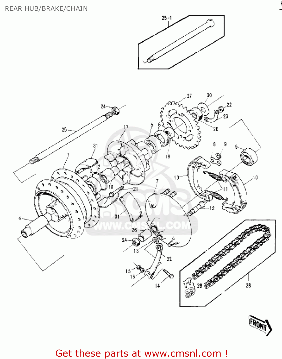 REAR HUB/BRAKE/CHAIN S2 MACH II 1972 USA