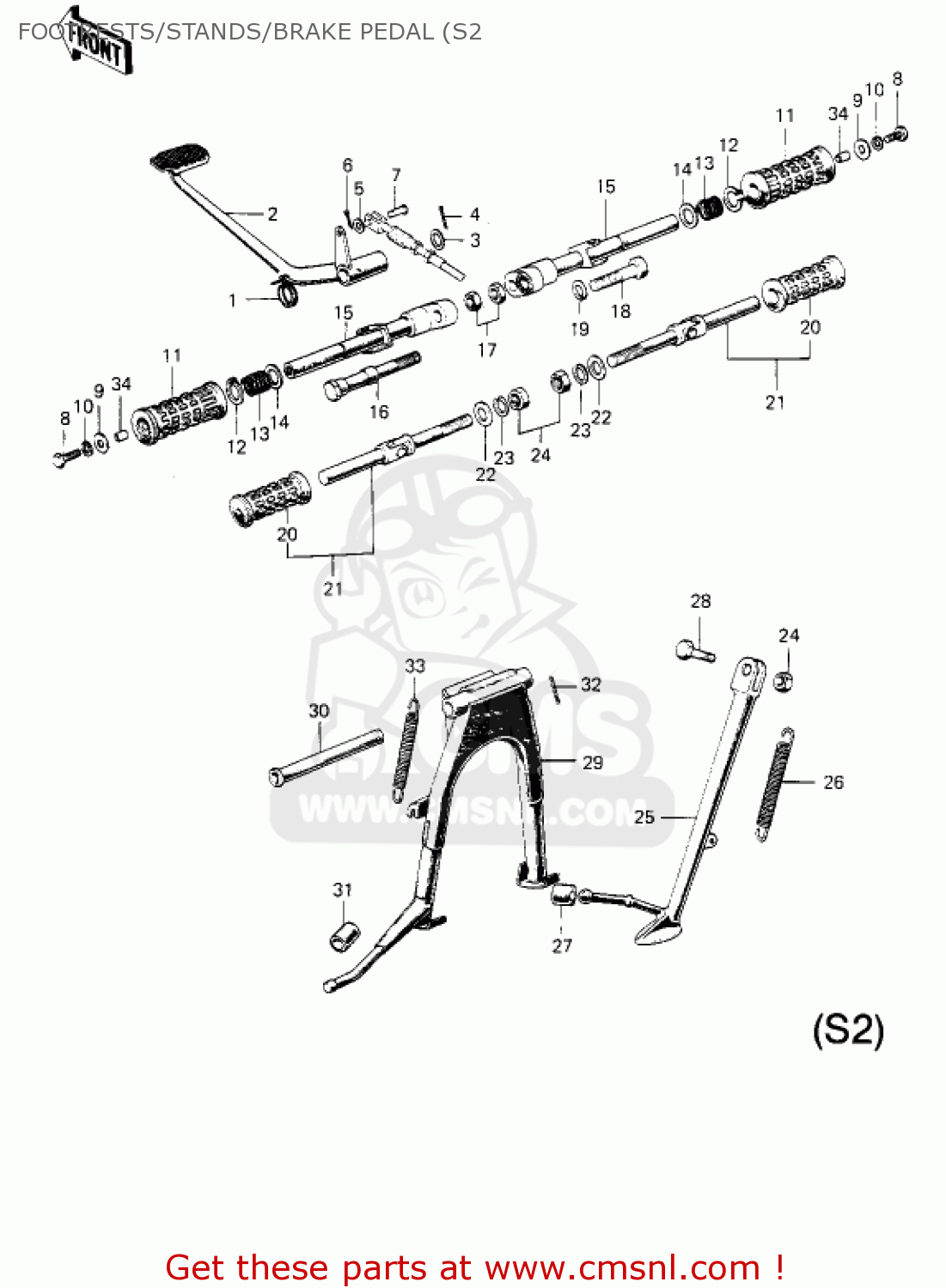 FOOTRESTS/STANDS/BRAKE PEDAL (S2 S2A MACH II 1973 USA