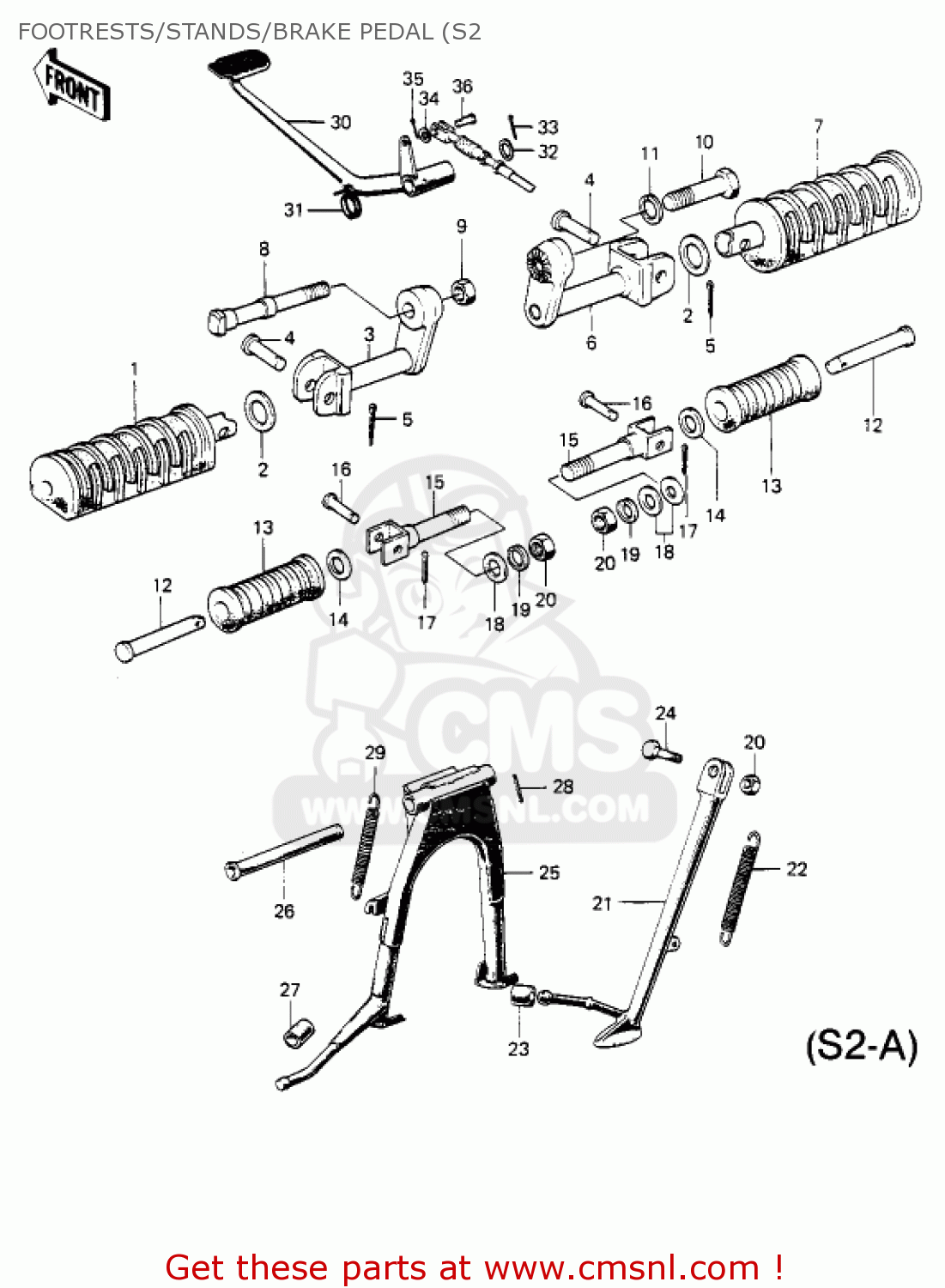 FOOTRESTS/STANDS/BRAKE PEDAL (S2 S2A MACH II 1973 USA