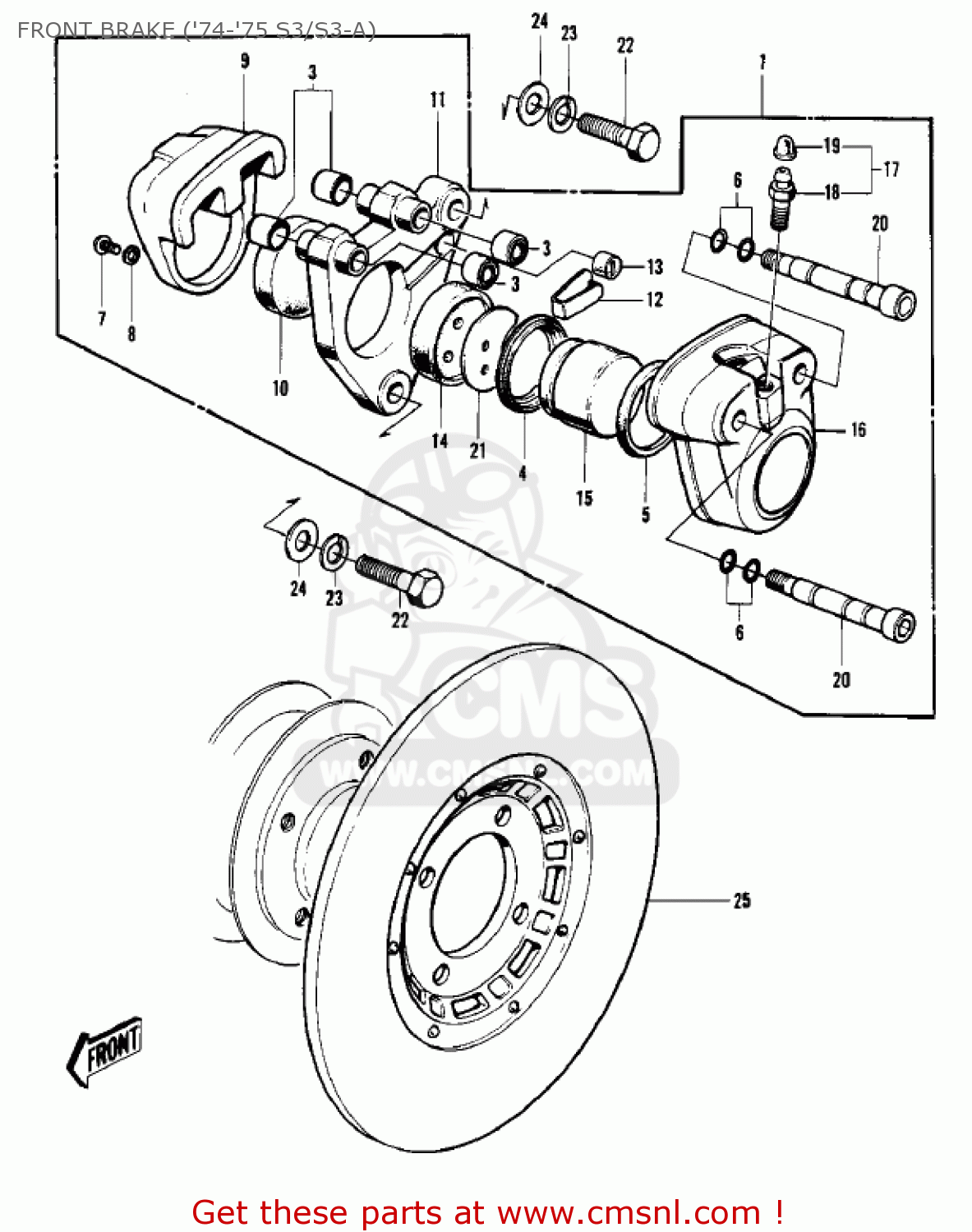 FRONT BRAKE ('74-'75 S3/S3-A) S3 MACH II 1974 USA CANADA