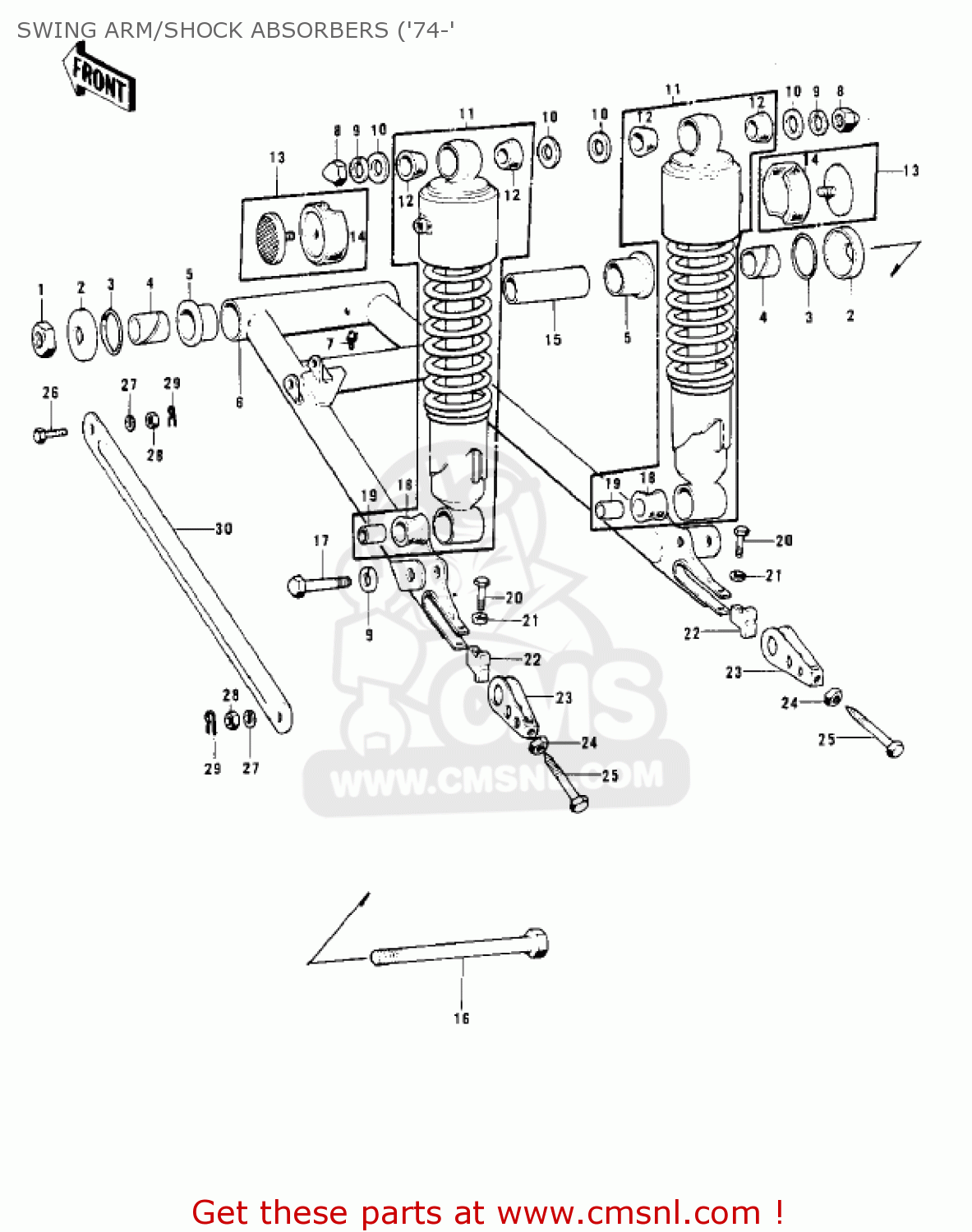 SWING ARM/SHOCK ABSORBERS ('74-' S3 MACH II 1974 USA CANADA