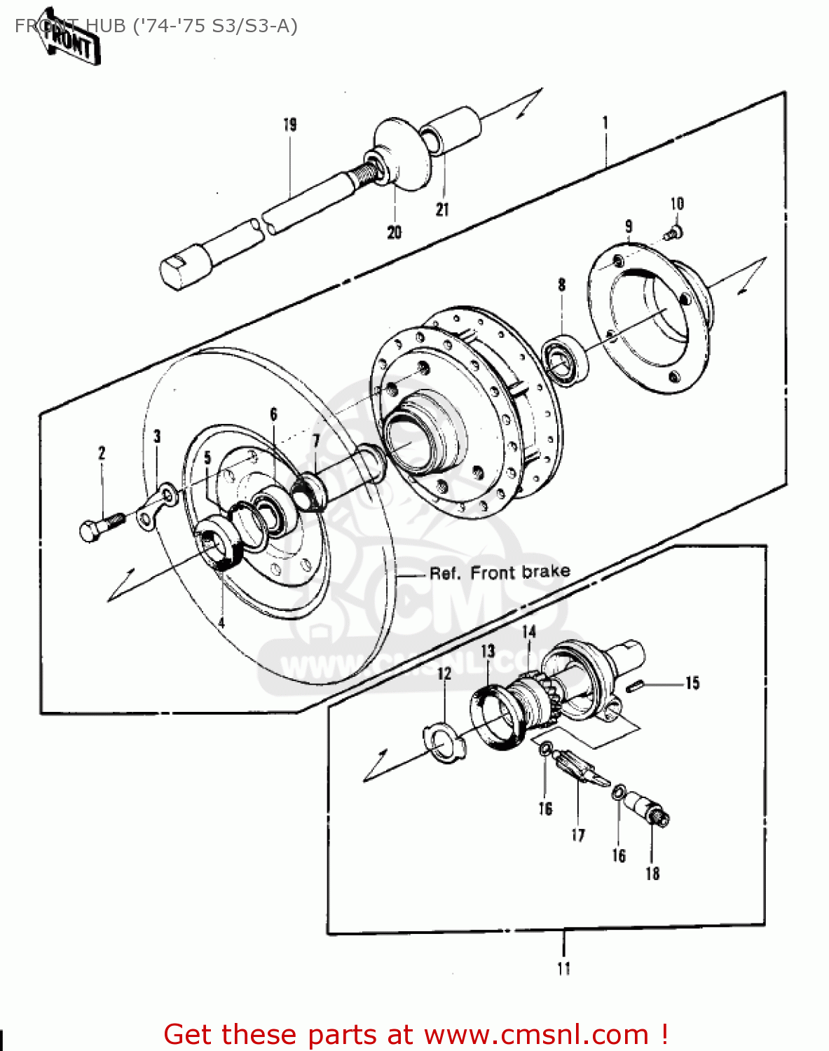 FRONT HUB ('74-'75 S3/S3-A) S3 MACH II 1974 USA CANADA