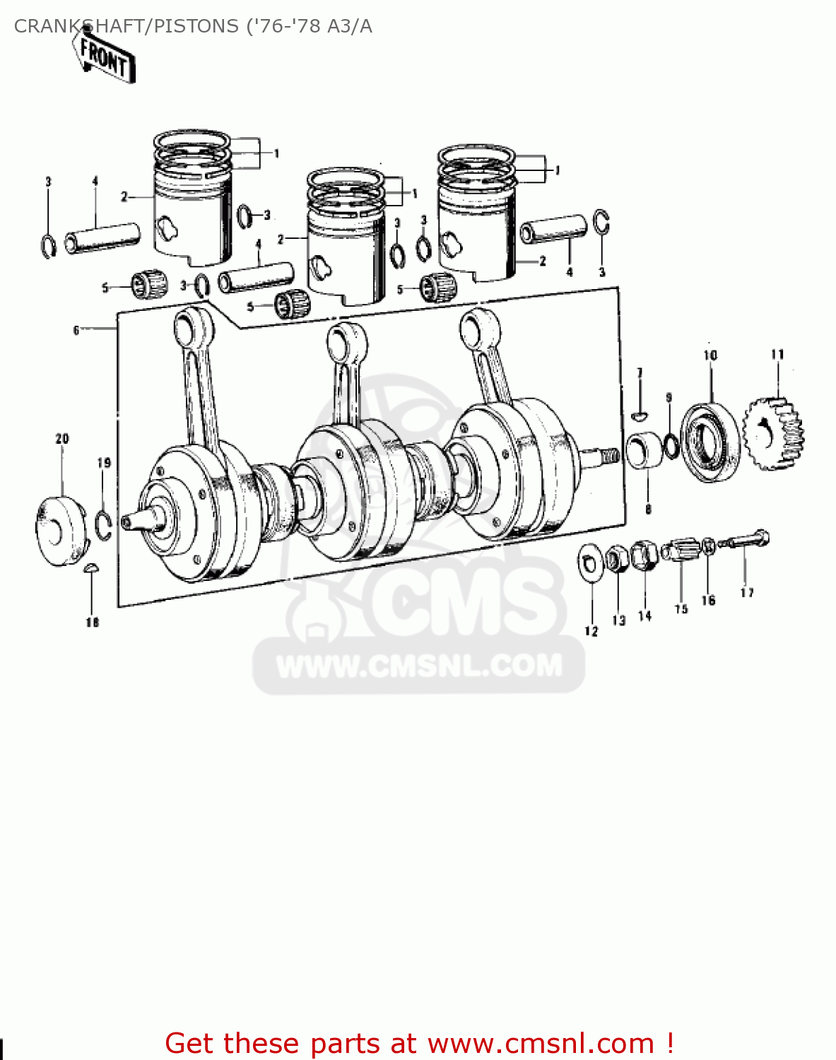 CRANKSHAFT/PISTONS ('76-'78 A3/A S3 MACH II 1974 USA CANADA