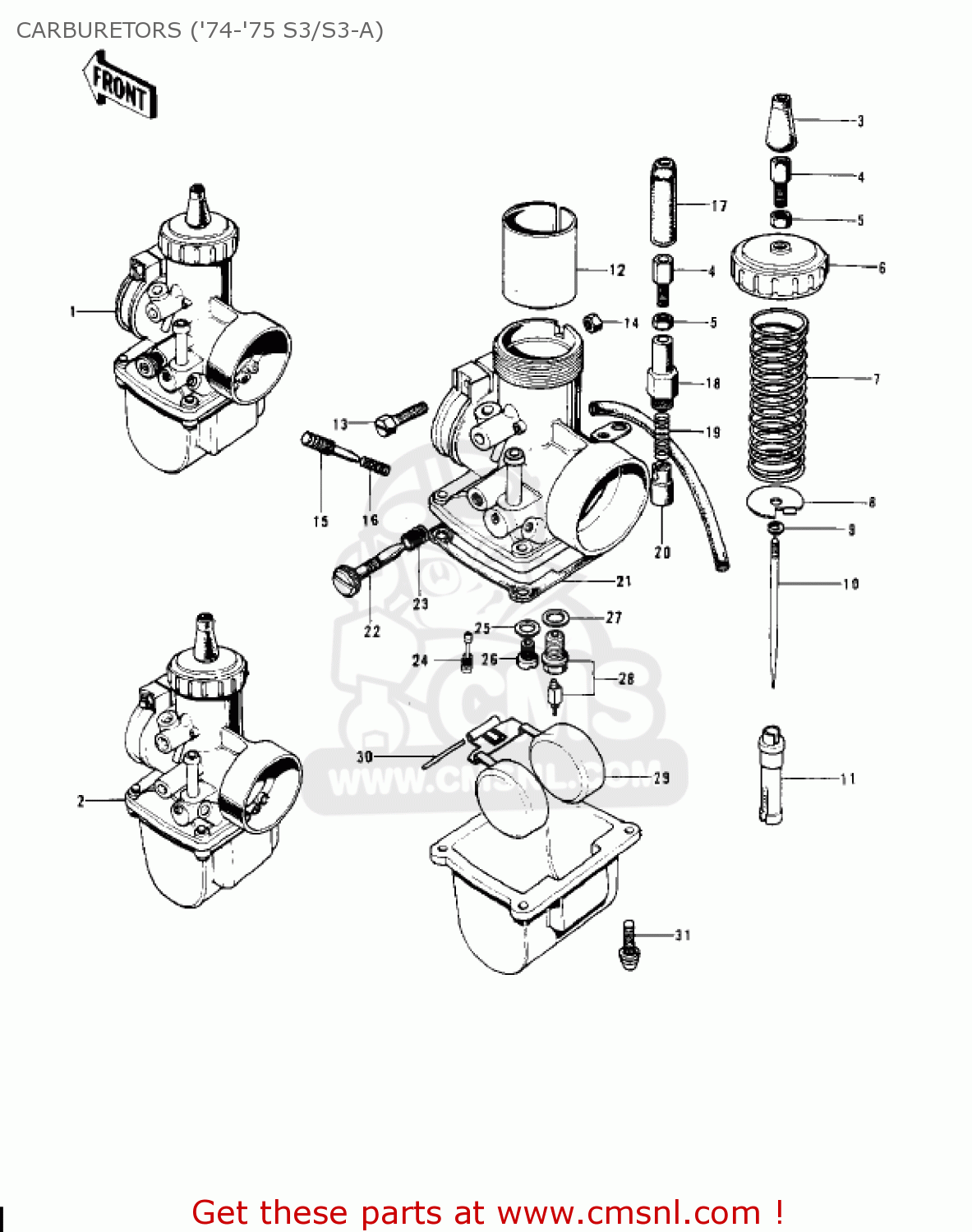 CARBURETORS ('74-'75 S3/S3-A) S3A MACH II 1975 USA CANADA