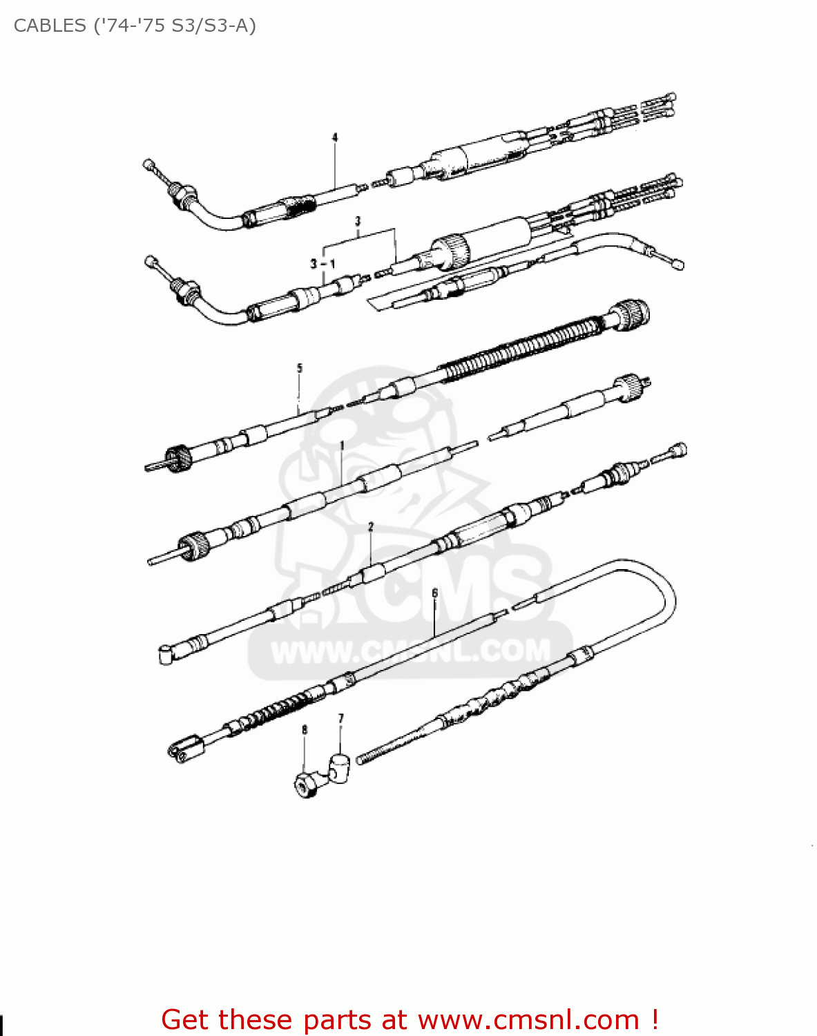 CABLES ('74-'75 S3/S3-A) S3A MACH II 1975 USA CANADA