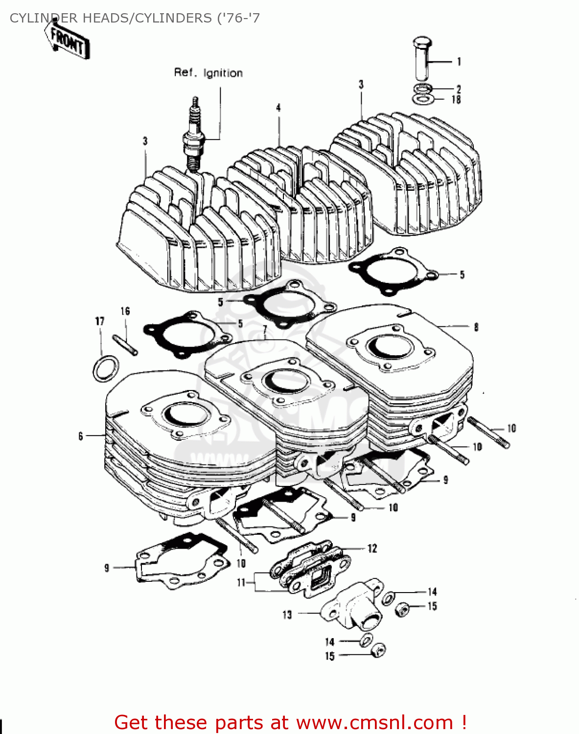CYLINDER HEADS/CYLINDERS ('76-'7 S3A MACH II 1975 USA CANADA