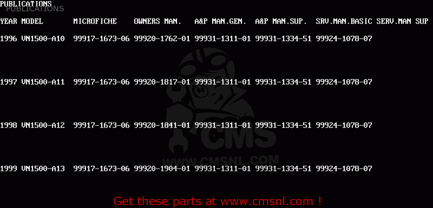 PUBLICATIONS VN1500A12 VULCAN 1500 1998 USA CALIFORNIA