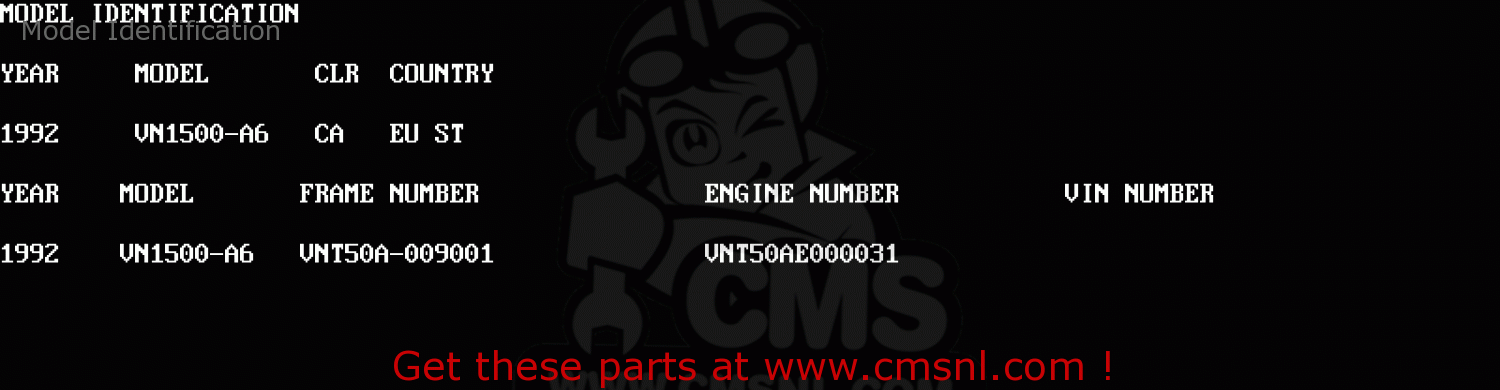 Model Identification VN1500A6 VN15 1992 EUROPE ST