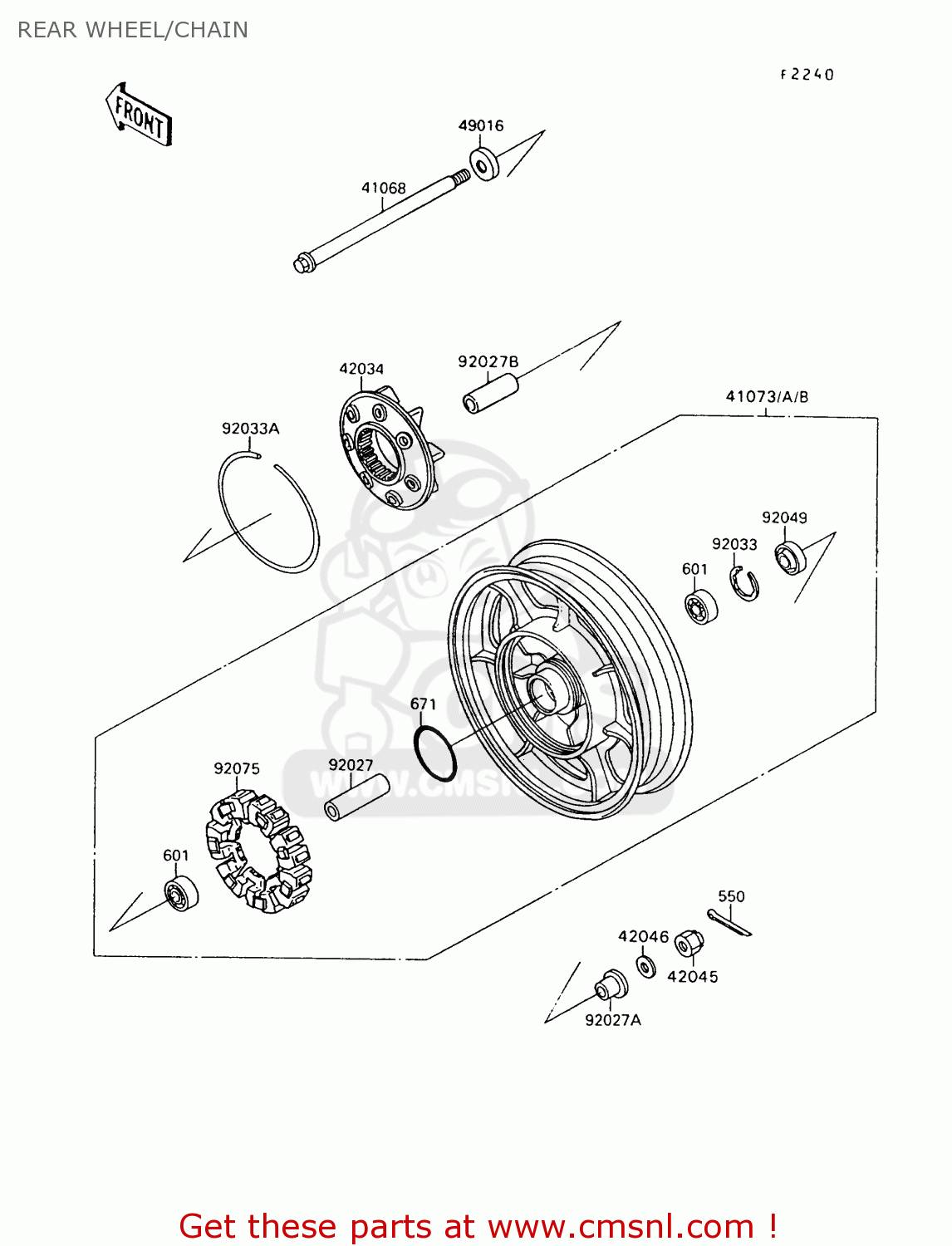 REAR WHEEL/CHAIN VN1500A7 VULCAN 88 1993 USA CALIFORNIA CANADA