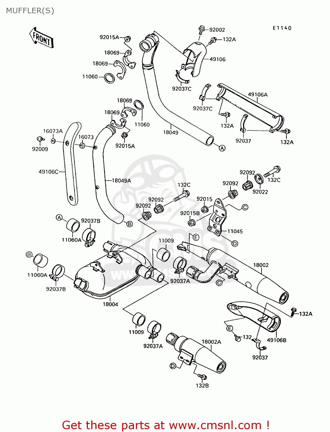 MUFFLER(S) VN1500A8 VULCAN 88 1994 USA CALIFORNIA CANADA