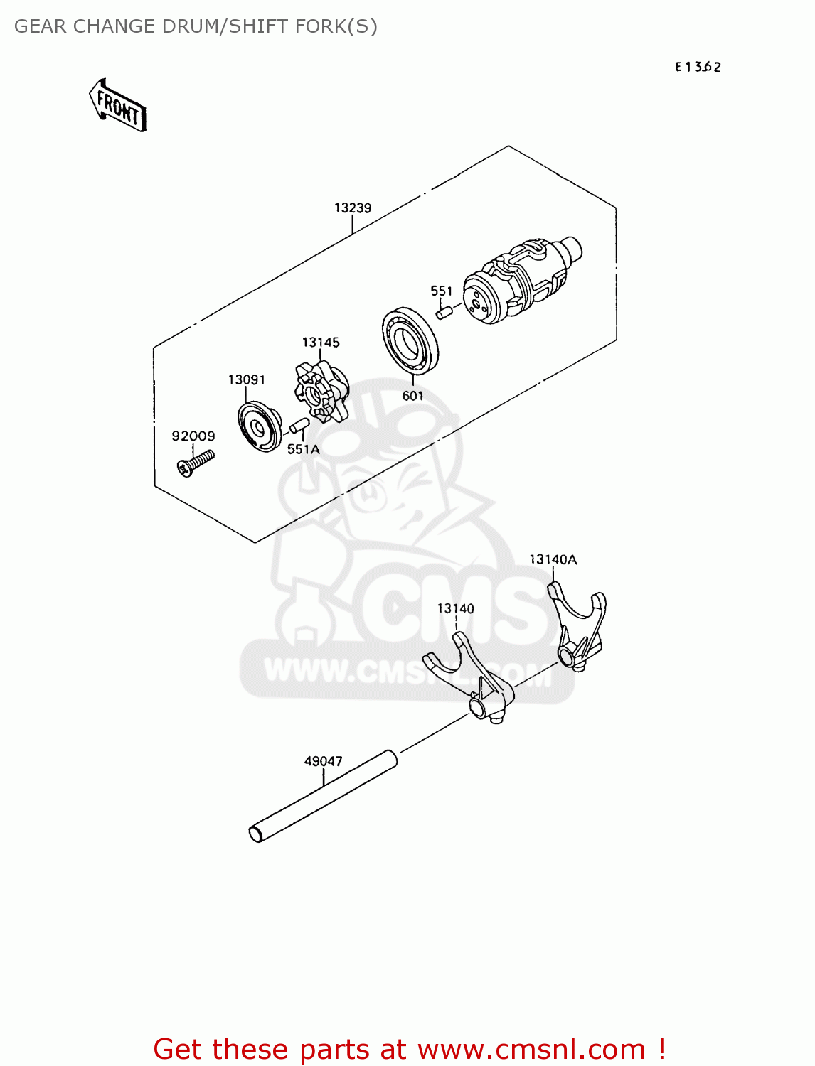 GEAR CHANGE DRUM/SHIFT FORK(S) VN1500A9 VULCAN 88 1995 USA CALIFORNIA CANADA