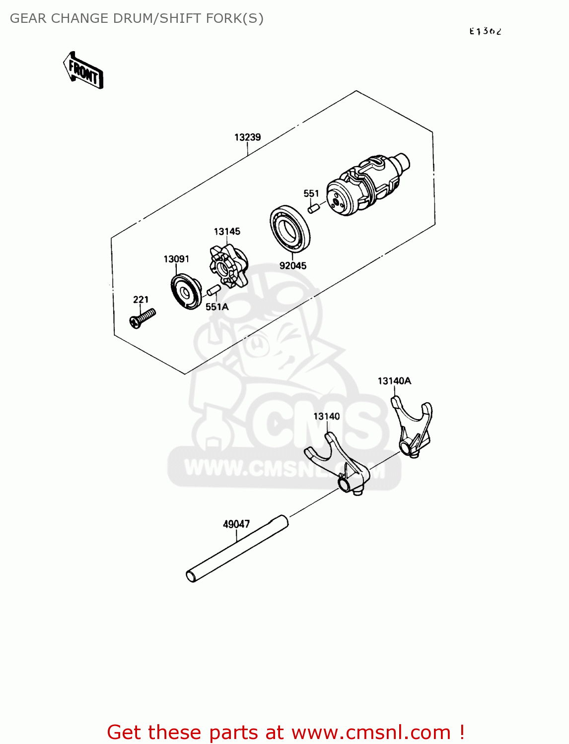 GEAR CHANGE DRUM/SHIFT FORK(S) VN1500B4 VULCAN 88SE 1990 USA CALIFORNIA