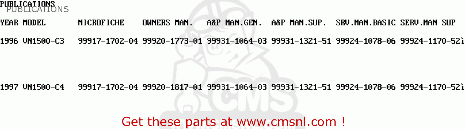 PUBLICATIONS VN1500C4 VULCAN 1500L 1997 USA CALIFORNIA