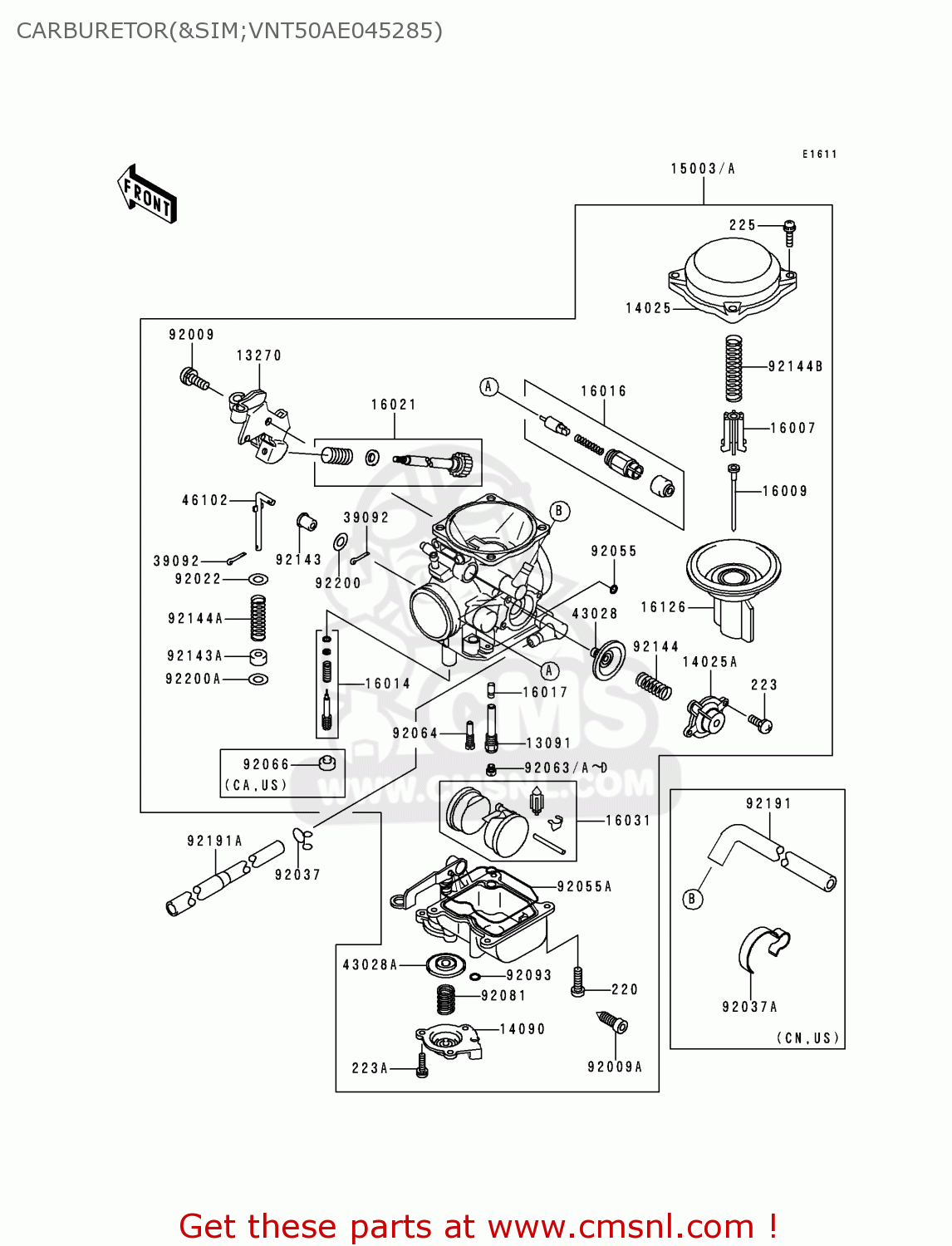 CARBURETOR(&SIM;VNT50AE045285) VN1500D1 VULCAN 1500 CLASSIC 1996 USA CALIFORNIA CANADA