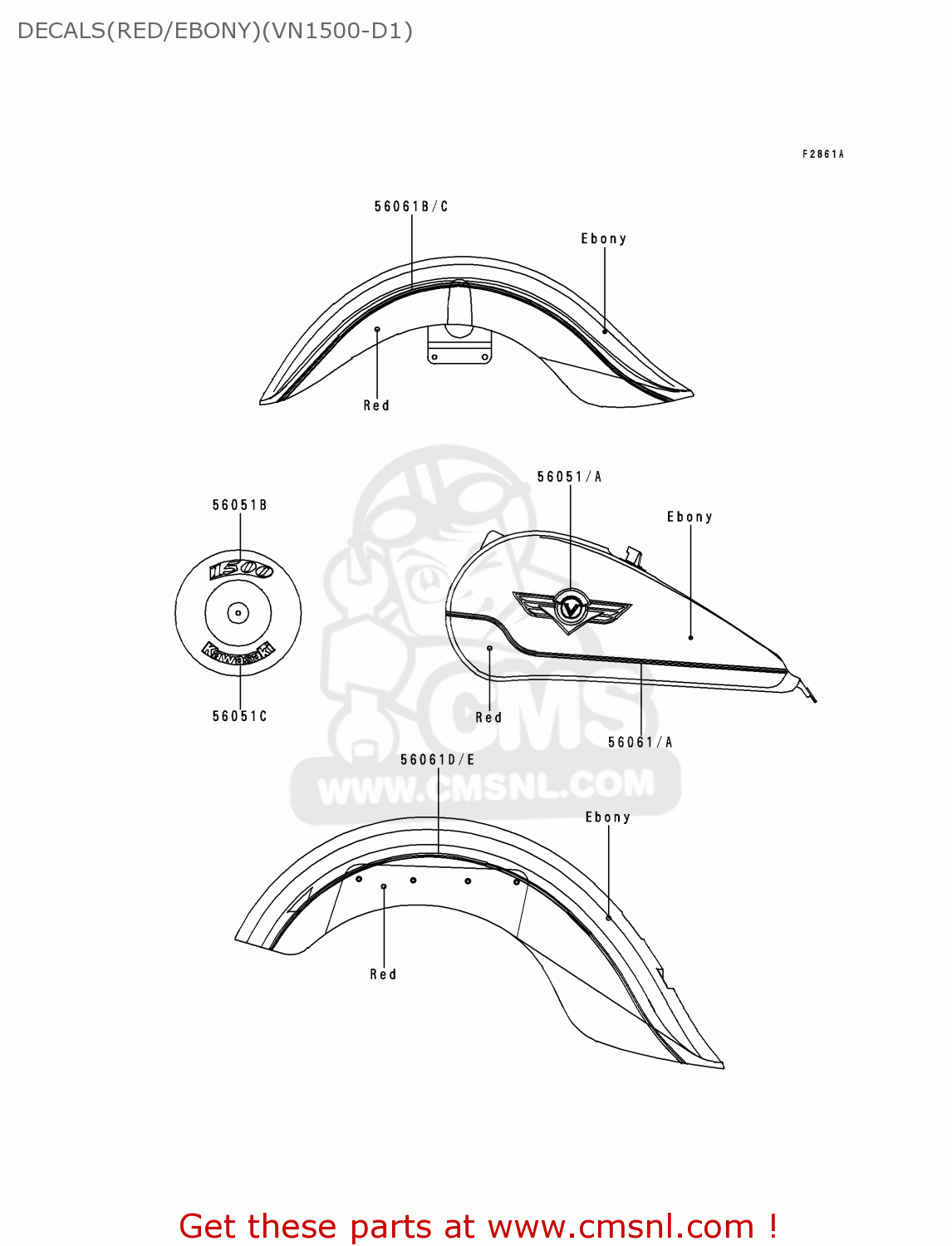 DECALS(RED/EBONY)(VN1500-D1) VN1500D1 VULCAN 1500 CLASSIC 1996 USA CALIFORNIA CANADA