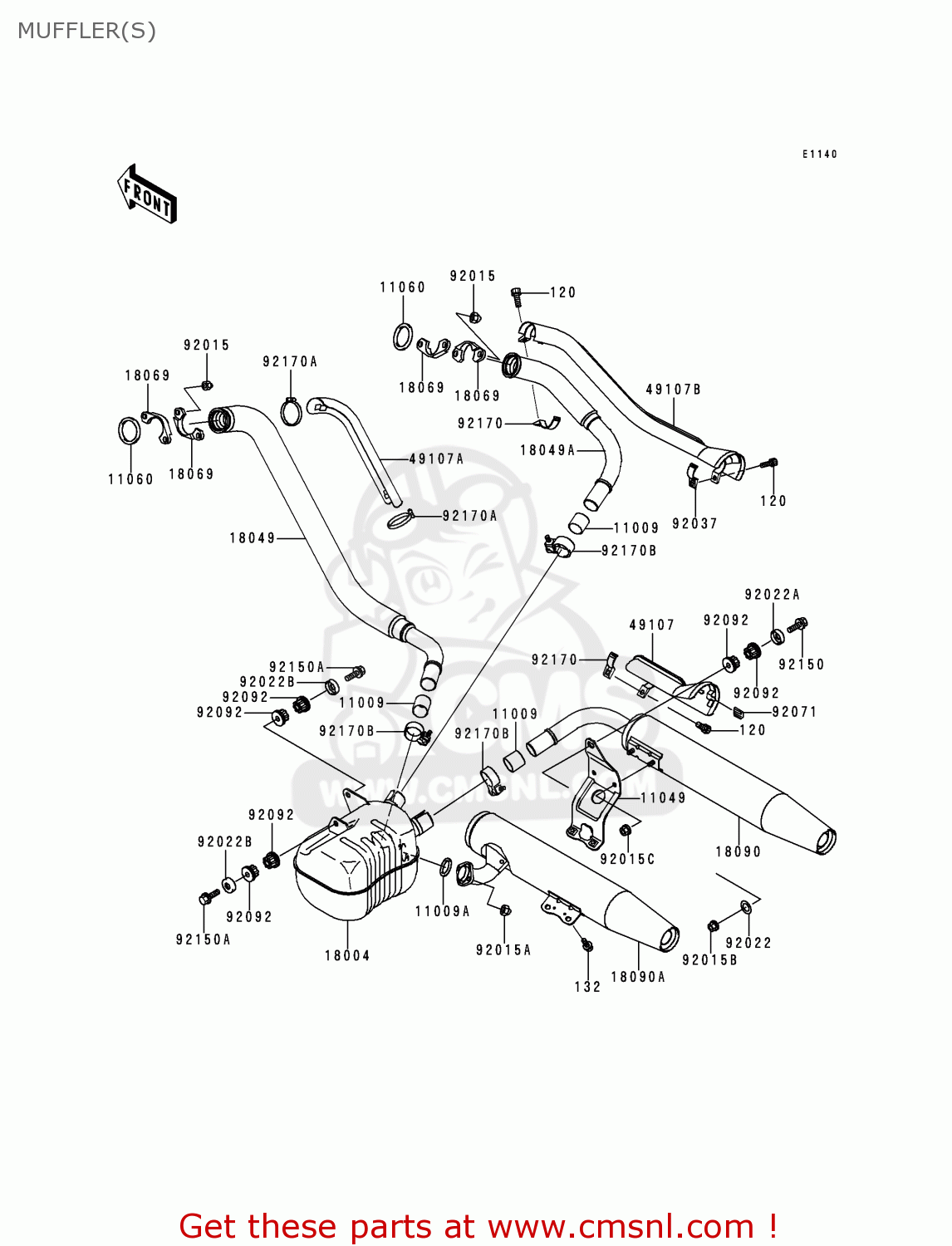 MUFFLER(S) VN1500D2 VN1500 CLASSIC 1997 EURO UK FR NL AR FG GR IT NR SD ST
