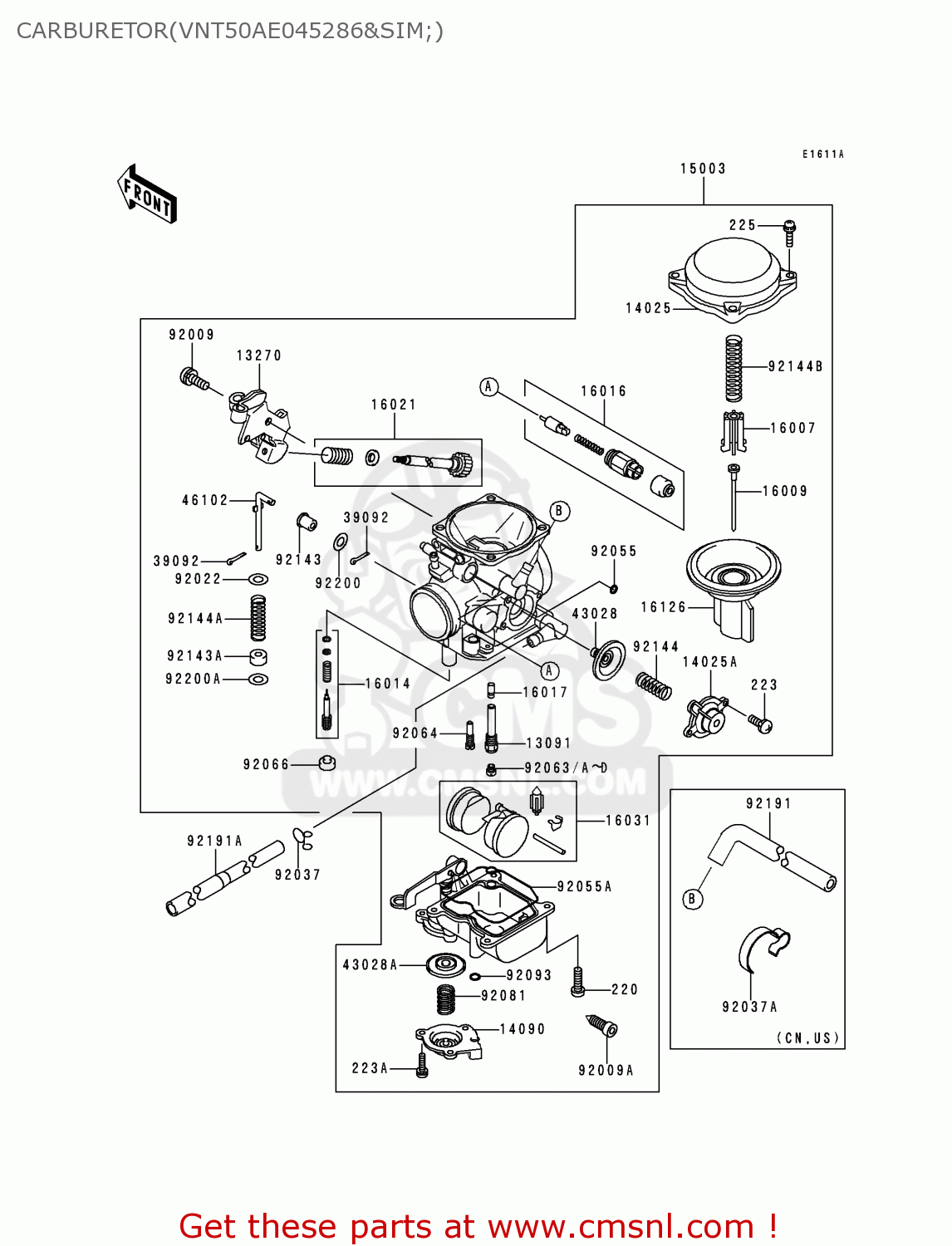 CARBURETOR(VNT50AE045286&SIM;) VN1500D2 VULCAN 1500 CLASSIC 1997 USA CALIFORNIA CANADA