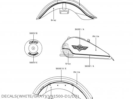 DECALS(WHITE/GRAY)(VN1500-D1/D2) - VN1500D2 VULCAN 1500 CLASSIC 1997 USA CALIFORNIA CANADA