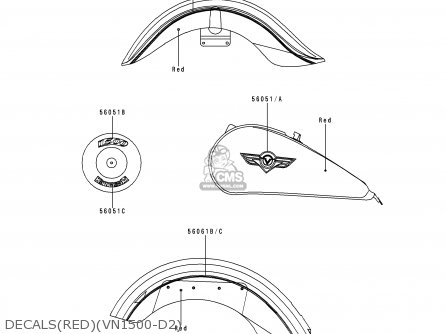 DECALS(RED)(VN1500-D2) - VN1500D2 VULCAN 1500 CLASSIC 1997 USA CALIFORNIA CANADA