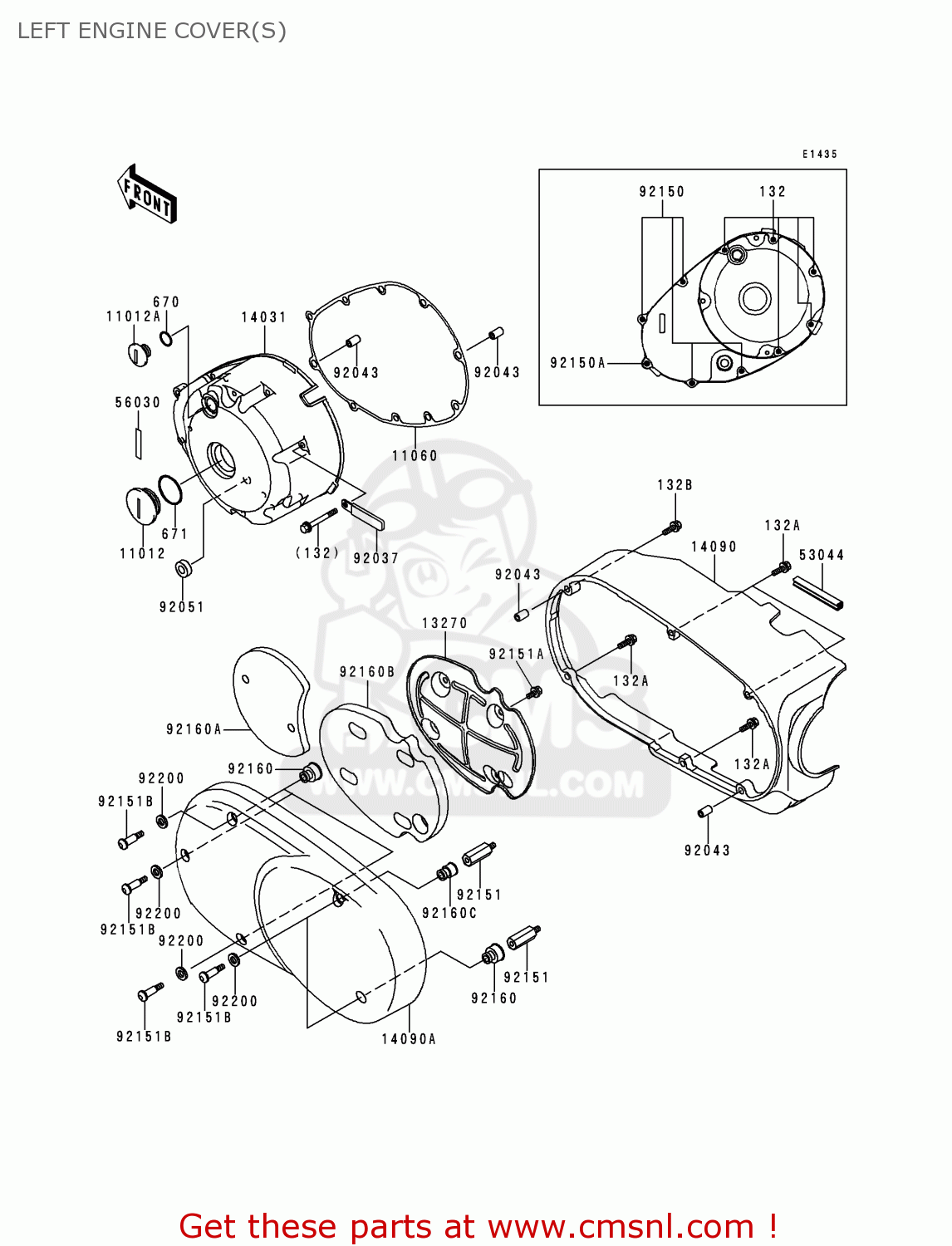 LEFT ENGINE COVER(S) VN1500E1 VN1500 CLASSIC 1998 EUROPE UK FR NL GR IT NR SD SP