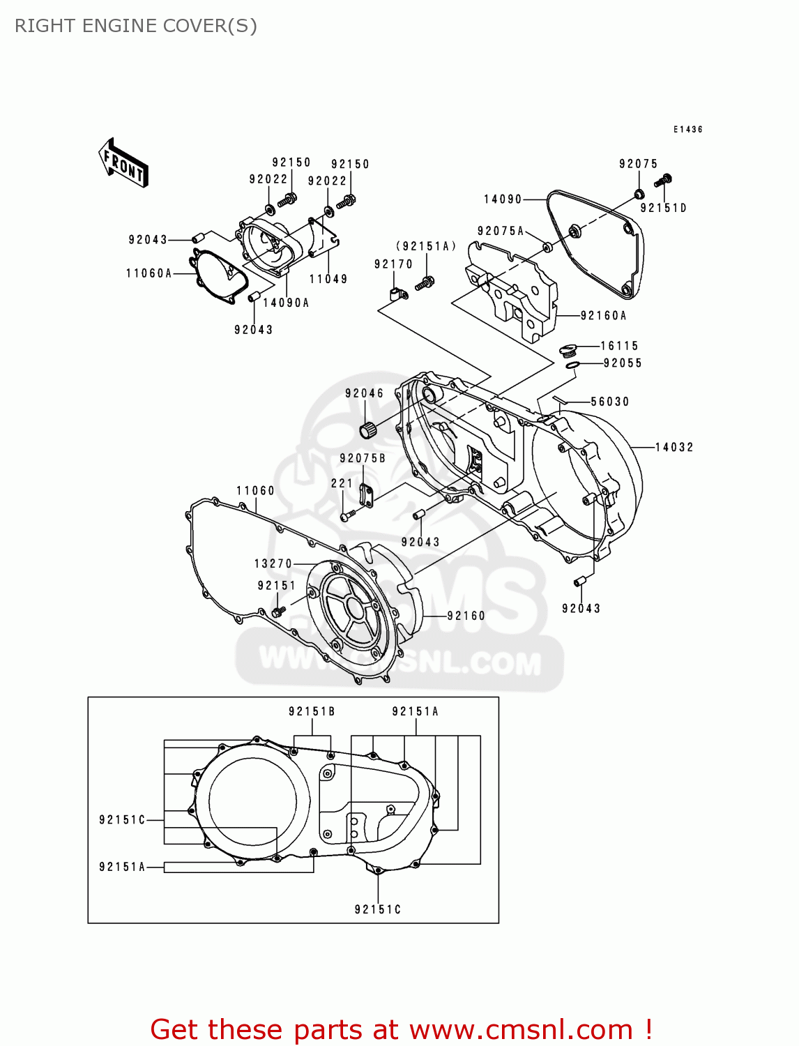 RIGHT ENGINE COVER(S) VN1500E1 VN1500 CLASSIC 1998 EUROPE UK FR NL GR IT NR SD SP