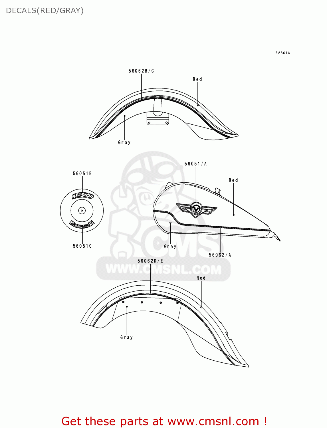 DECALS(RED/GRAY) VN1500E1 VN1500 CLASSIC 1998 EUROPE UK FR NL GR IT NR SD SP