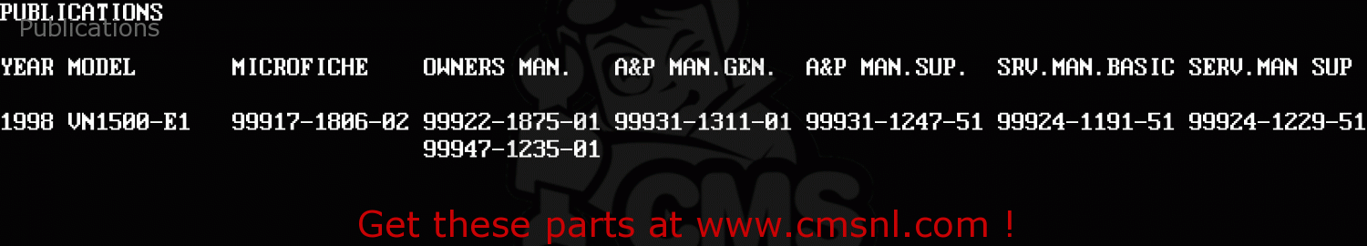 Publications VN1500E1 VN1500 CLASSIC 1998 EUROPE UK FR NL GR IT NR SD SP