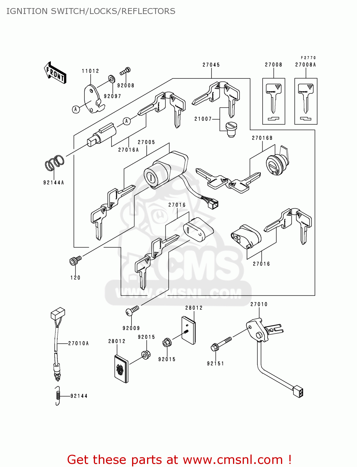 IGNITION SWITCH/LOCKS/REFLECTORS VN1500E1 VULCAN 1500 CLASSIC 1998 USA CALIFORNIA CANADA