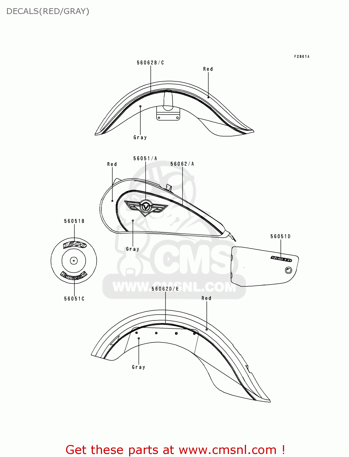 DECALS(RED/GRAY) VN1500E1 VULCAN 1500 CLASSIC 1998 USA CALIFORNIA CANADA