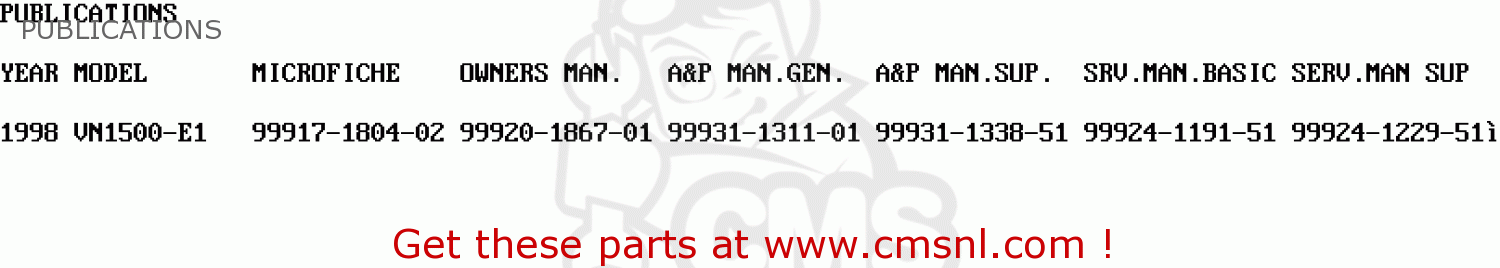 PUBLICATIONS VN1500E1 VULCAN 1500 CLASSIC 1998 USA CALIFORNIA CANADA